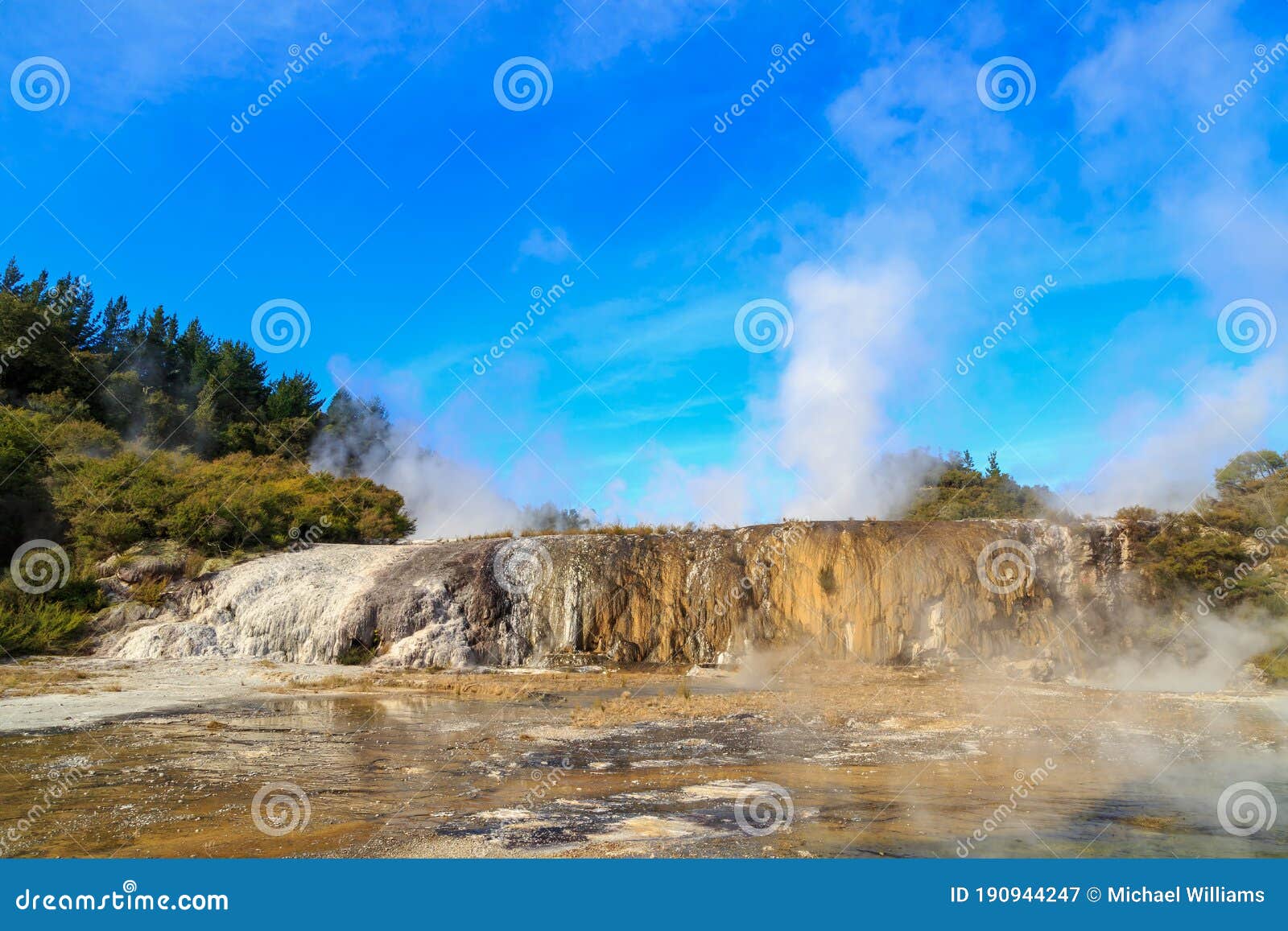orakei korako geothermal area, new zealand. the `golden fleece` terrace