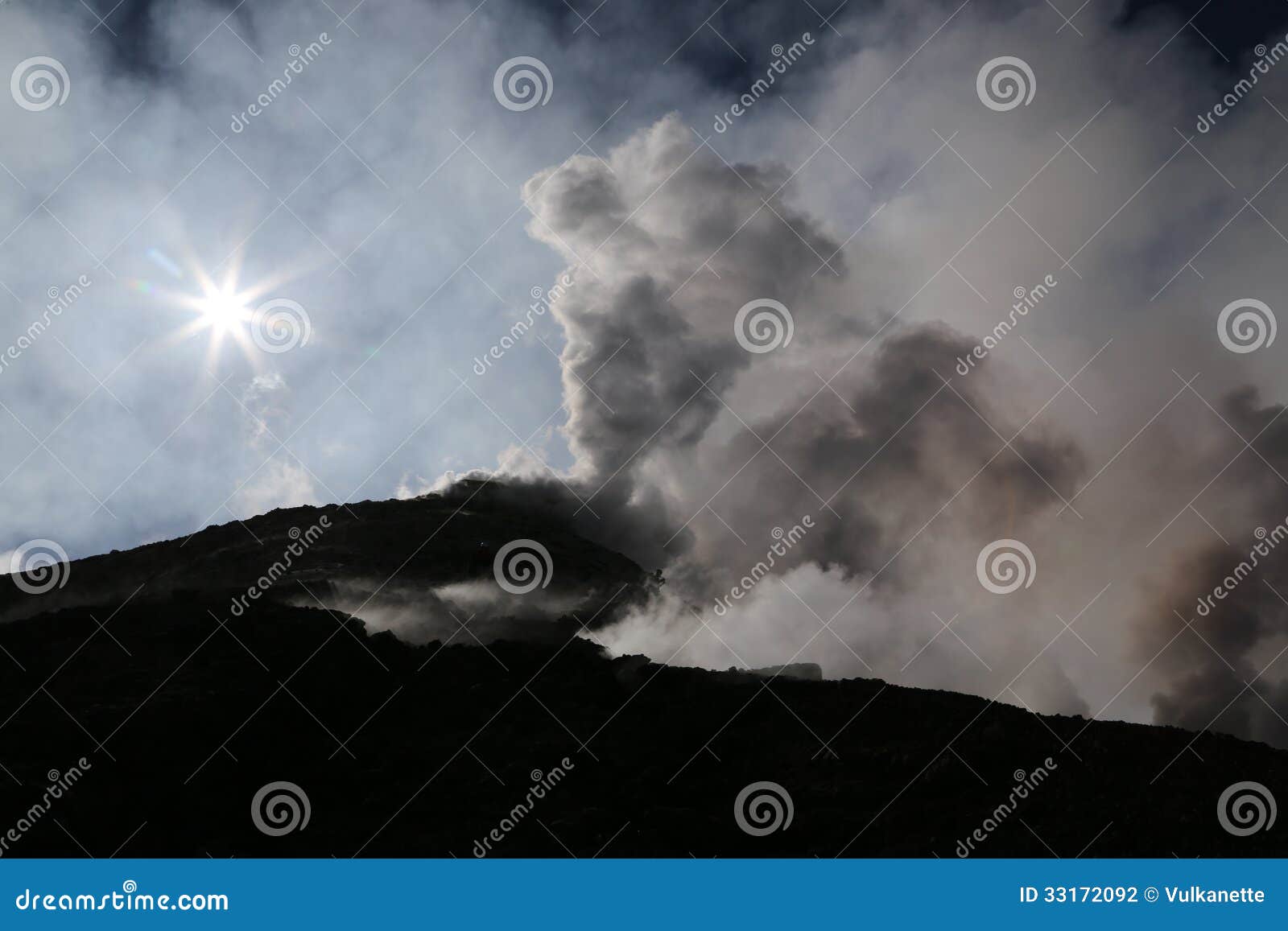 steaming volcano etna in sicily in the morning sun