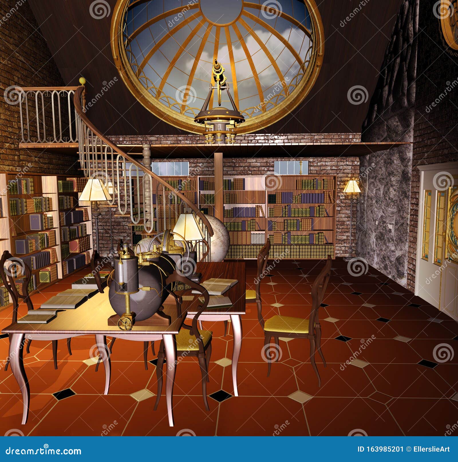 Steampunk Astronomical Library Stock Illustration - Illustration of books,  generated: 163985201