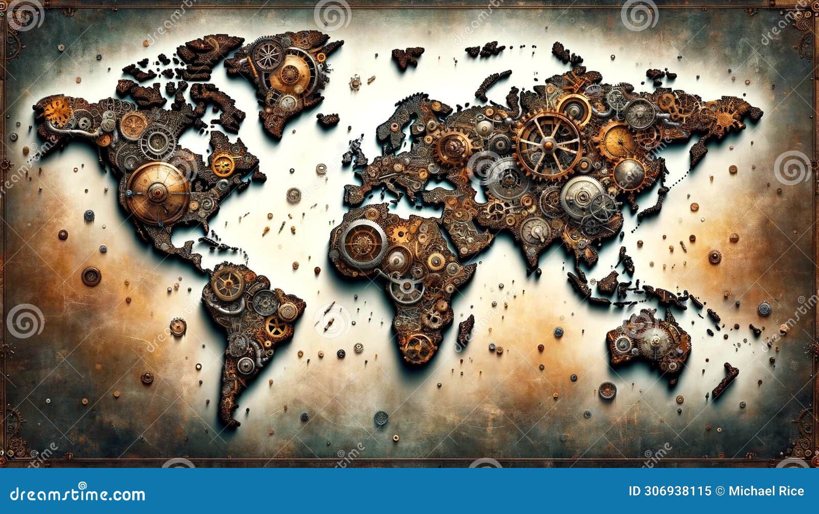 Steampunk Cartography: Vintage World Map with a Futuristic Twist Stock 