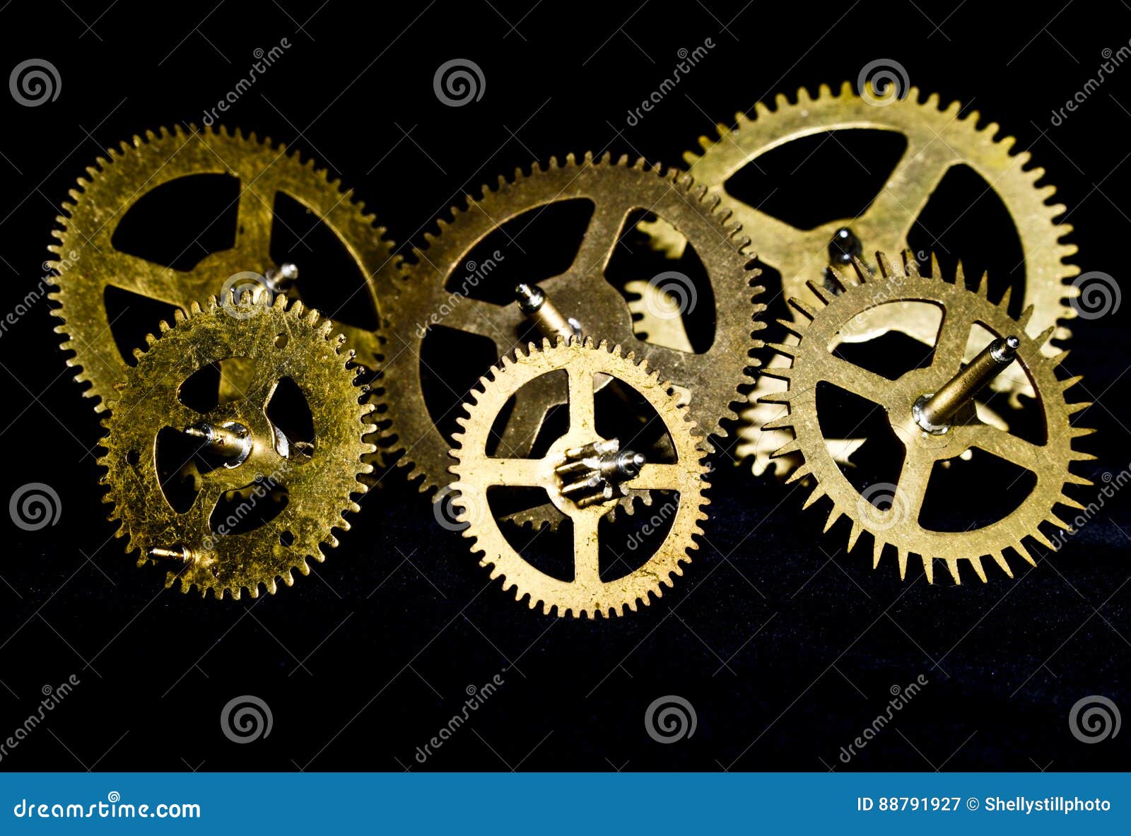 Steampunk Clock Cogs on Black Background Stock Image Image of close