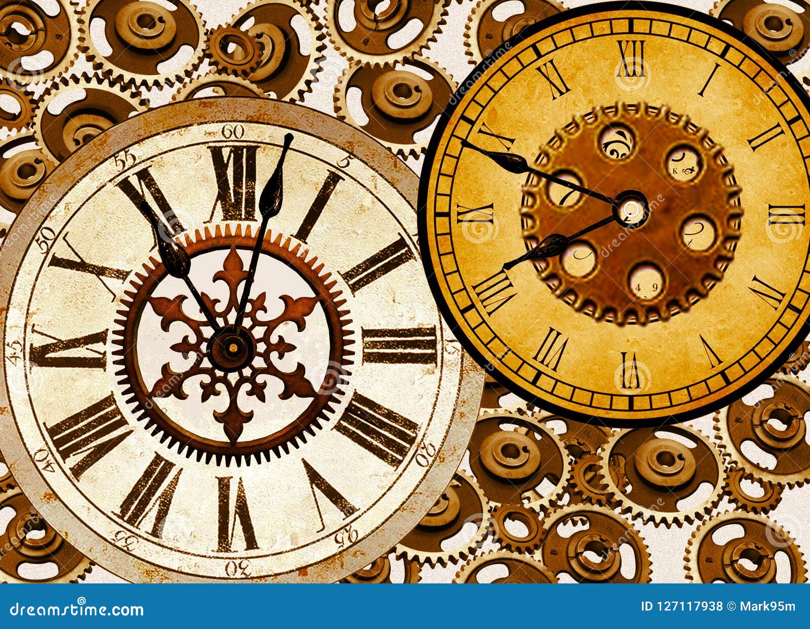 Steampunk Clocks and Cogs Style Desktop Stock Illustration