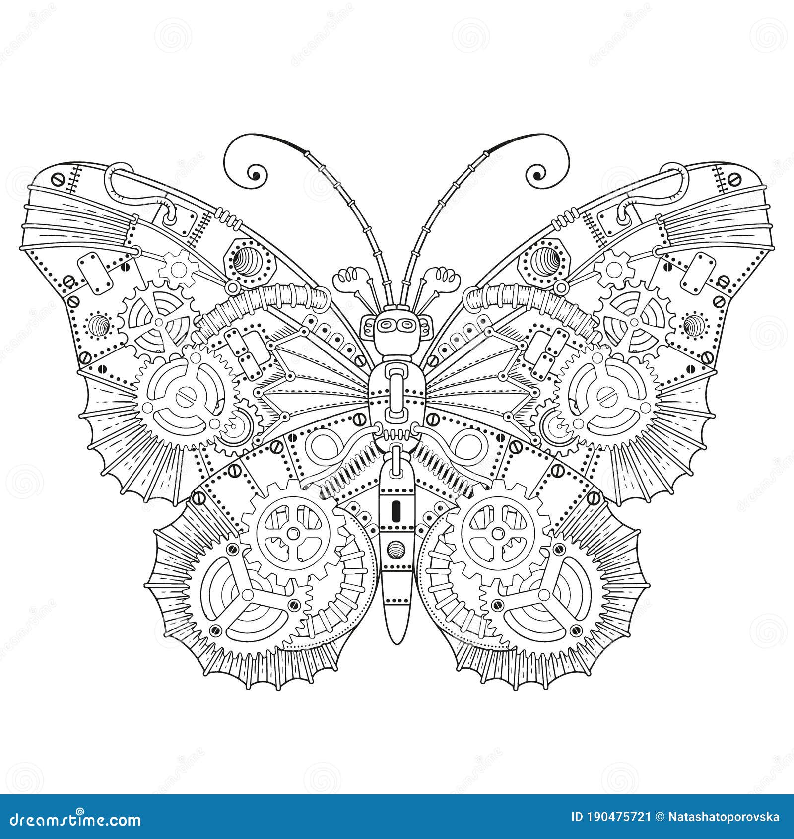 Steampunk Vector Coloring Page. Vector Coloring Book for Adult for ...