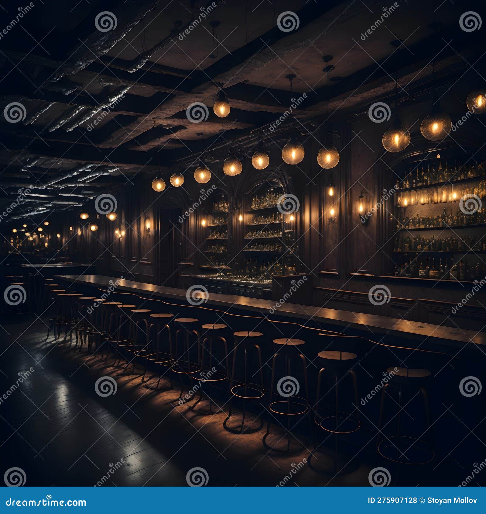 steampunk interior, cyberpunk club, fantasy retro room, fictional interior  created with generative ai Stock Illustration