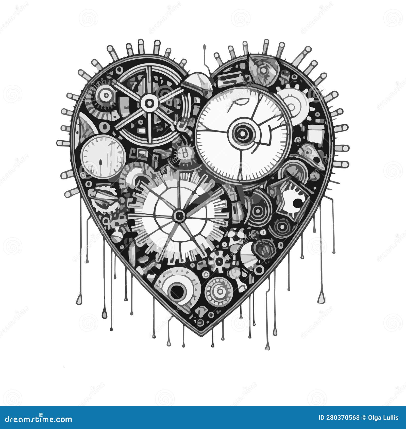 Steampunk Mechanical Black Heart for Print, Vector Stock Vector ...