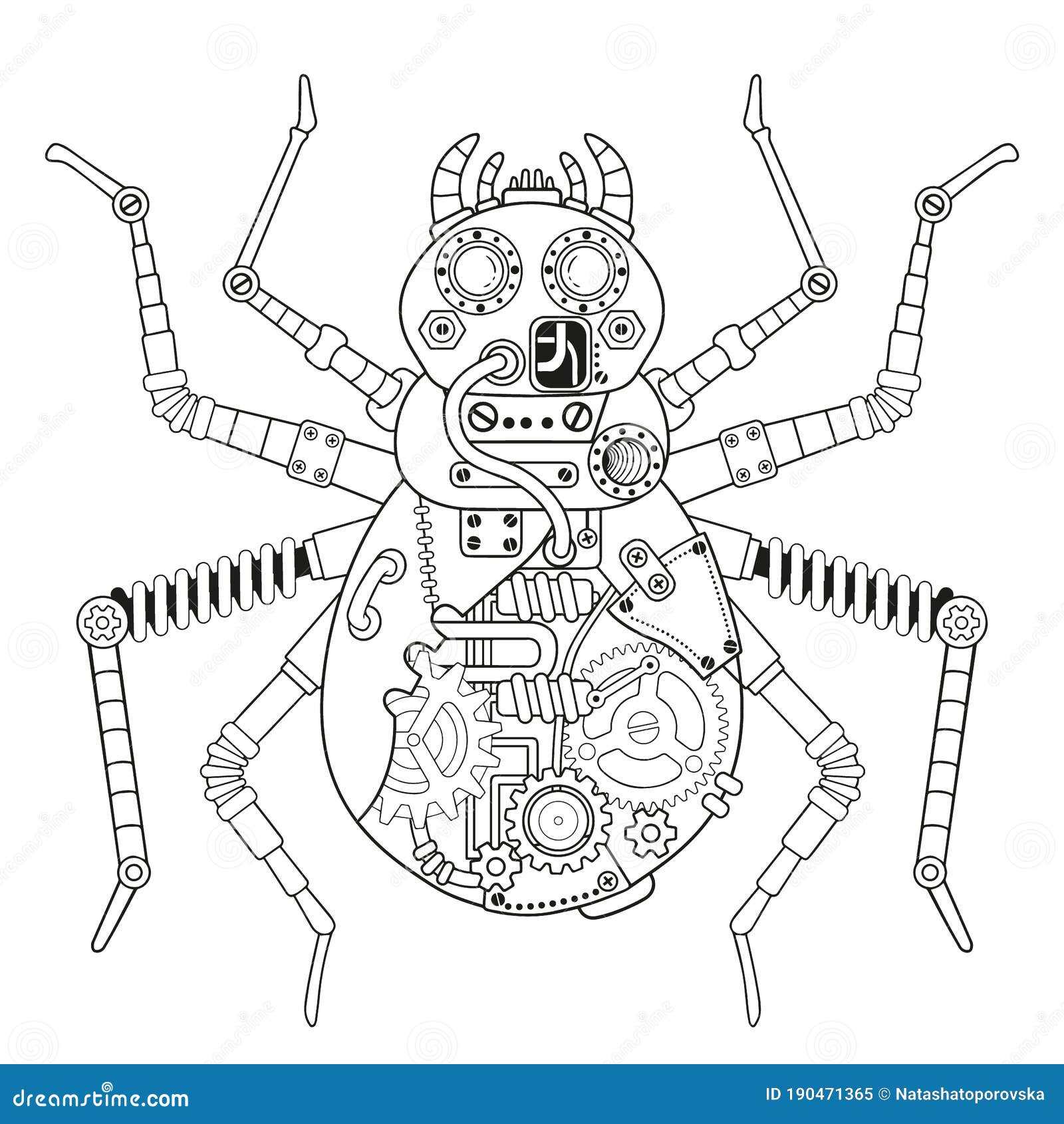 Steampunk Vector Coloring Page Vector Coloring Book For Adult For Relax And Medetation Art Design Of A Fictional Stock Vector Illustration Of Robot Decoration 190471365