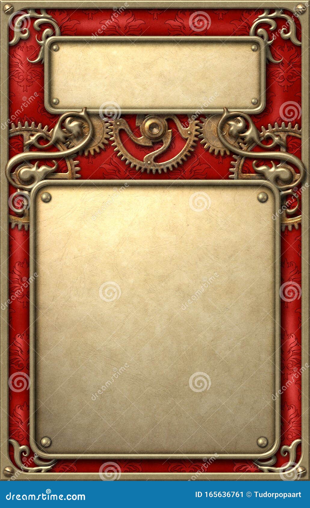 steampunk victorian golden frame with clockwork mechanism