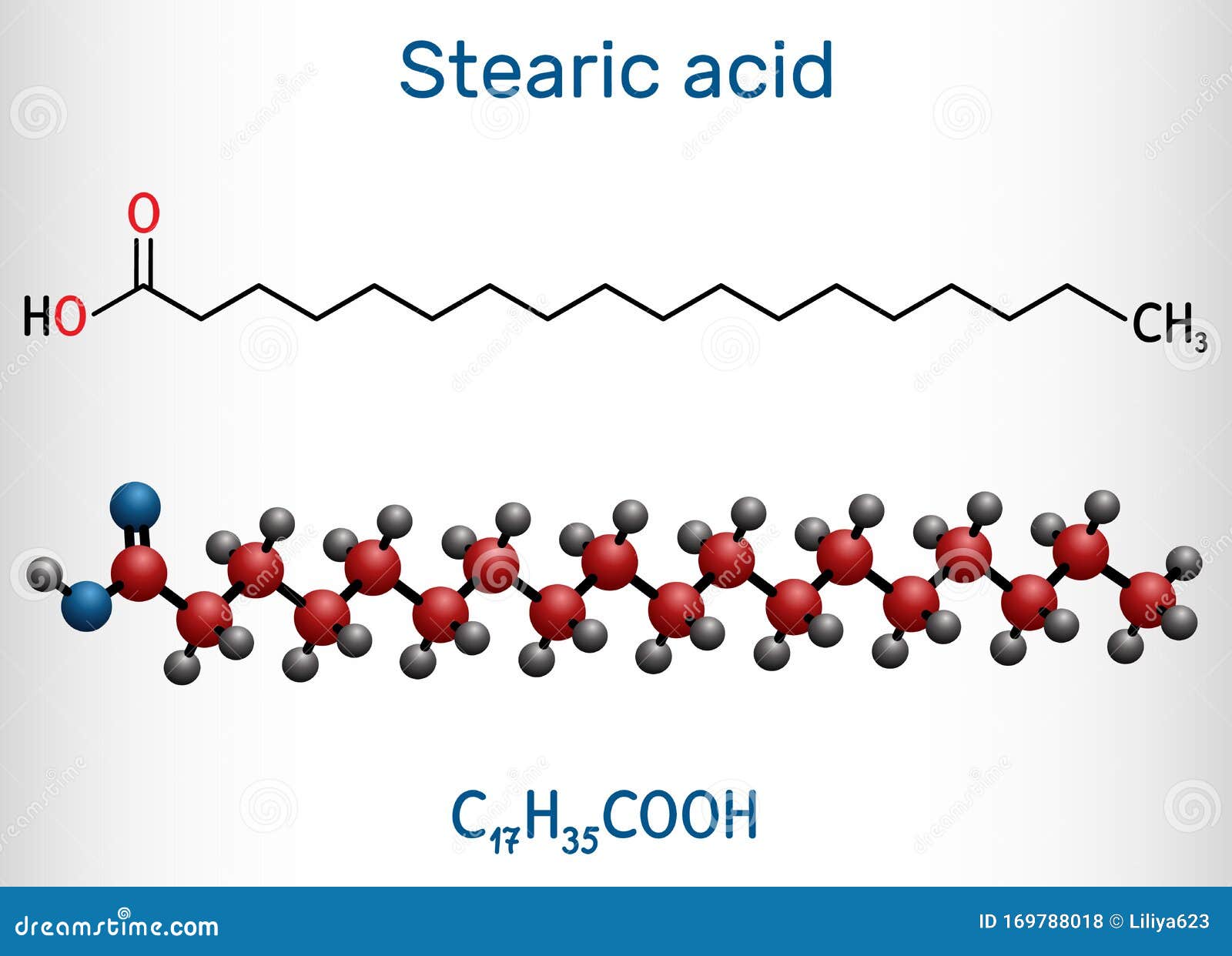 Stearic Acid, Octadecanoic, Saturated Fatty Acid Molecule. Structural