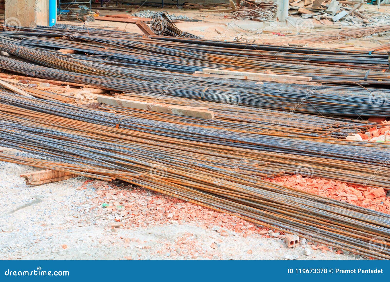 Steel Bar on the Floor Soil in Construction Site Stock Photo Image of