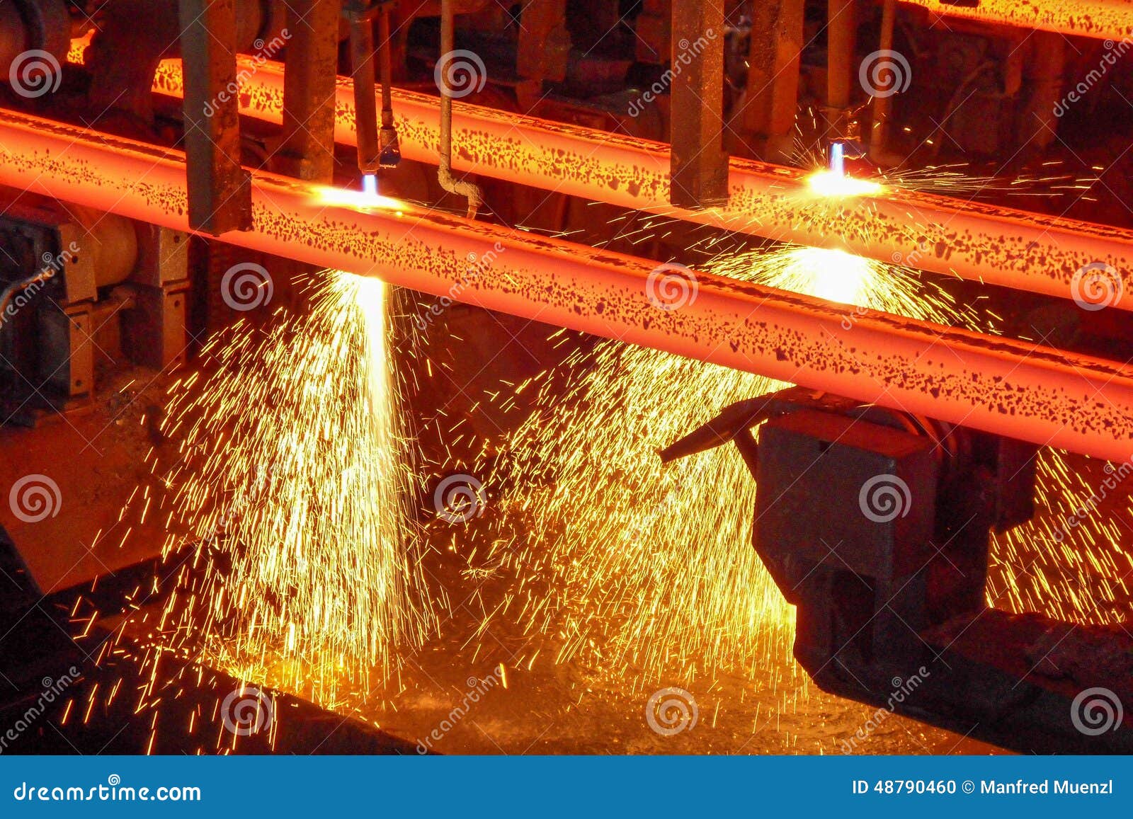 steel billets at torch cutting