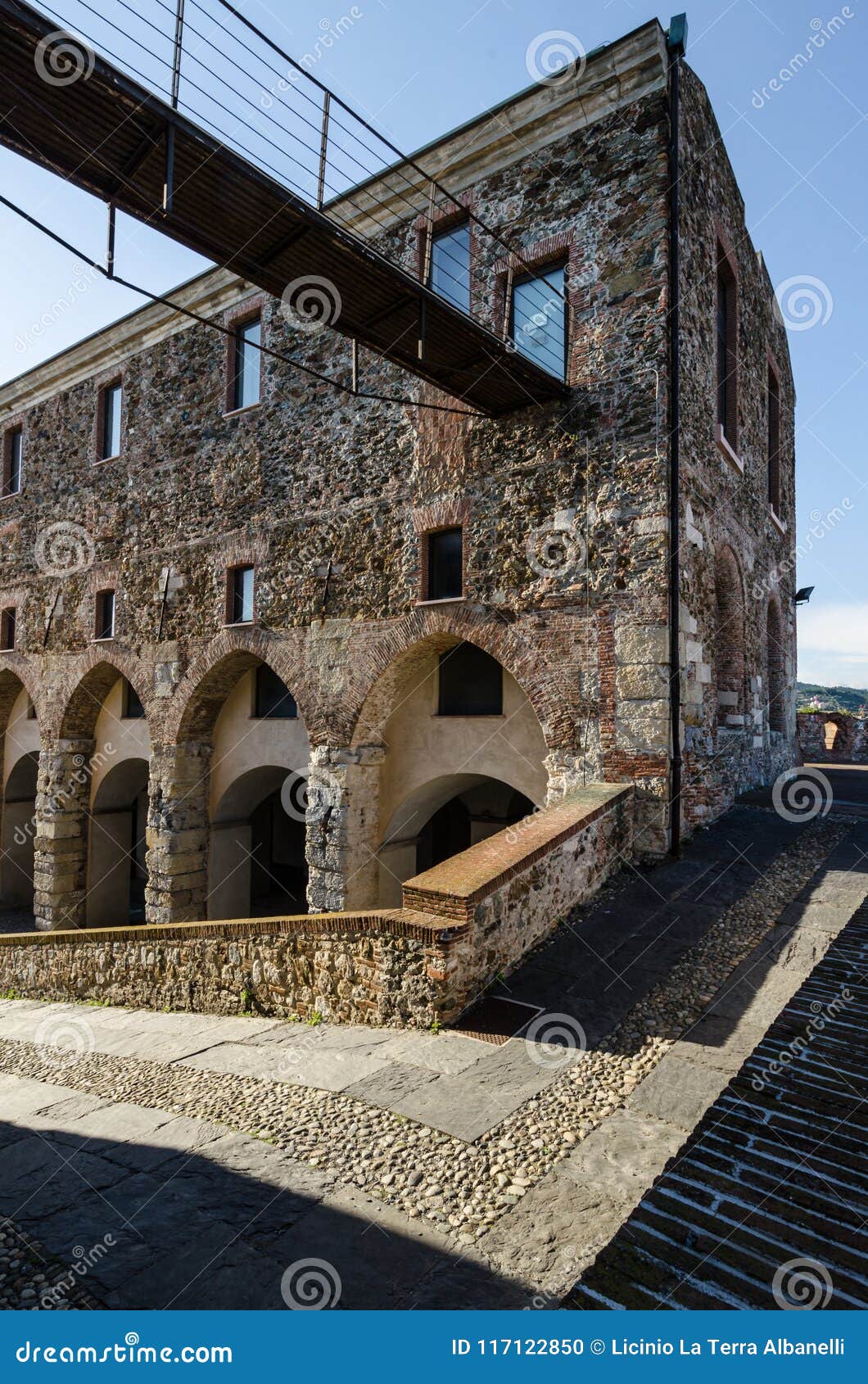 steel bridge on an ancient structure