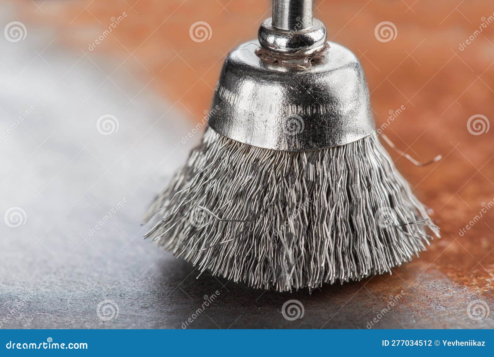 Steel Brush for Drill Clean Off Old Metal Sheet with Rust Stock Photo