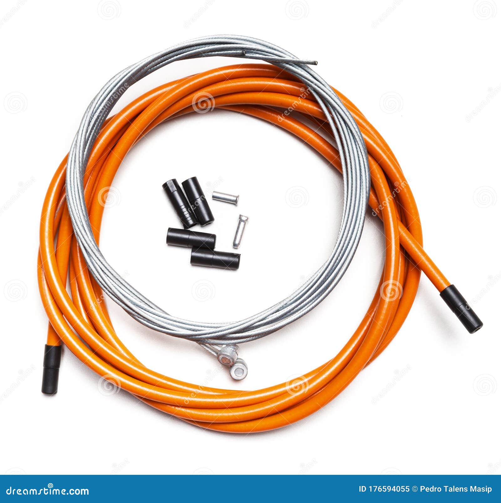 Steel Cables for Bicycle Brakes on Isolated White Background Stock