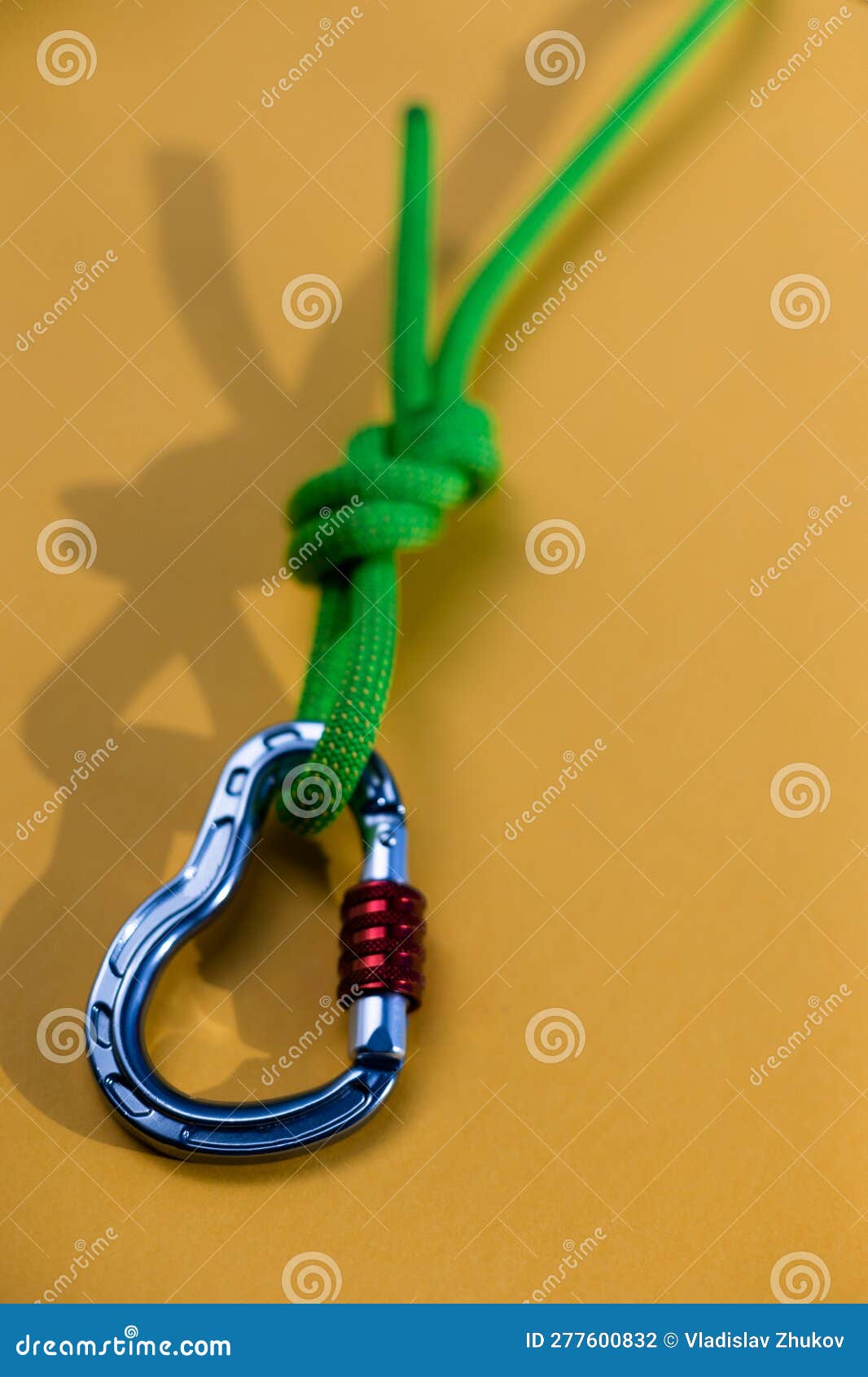 Steel Carabiner with Clutch. Equipment for Climbing and