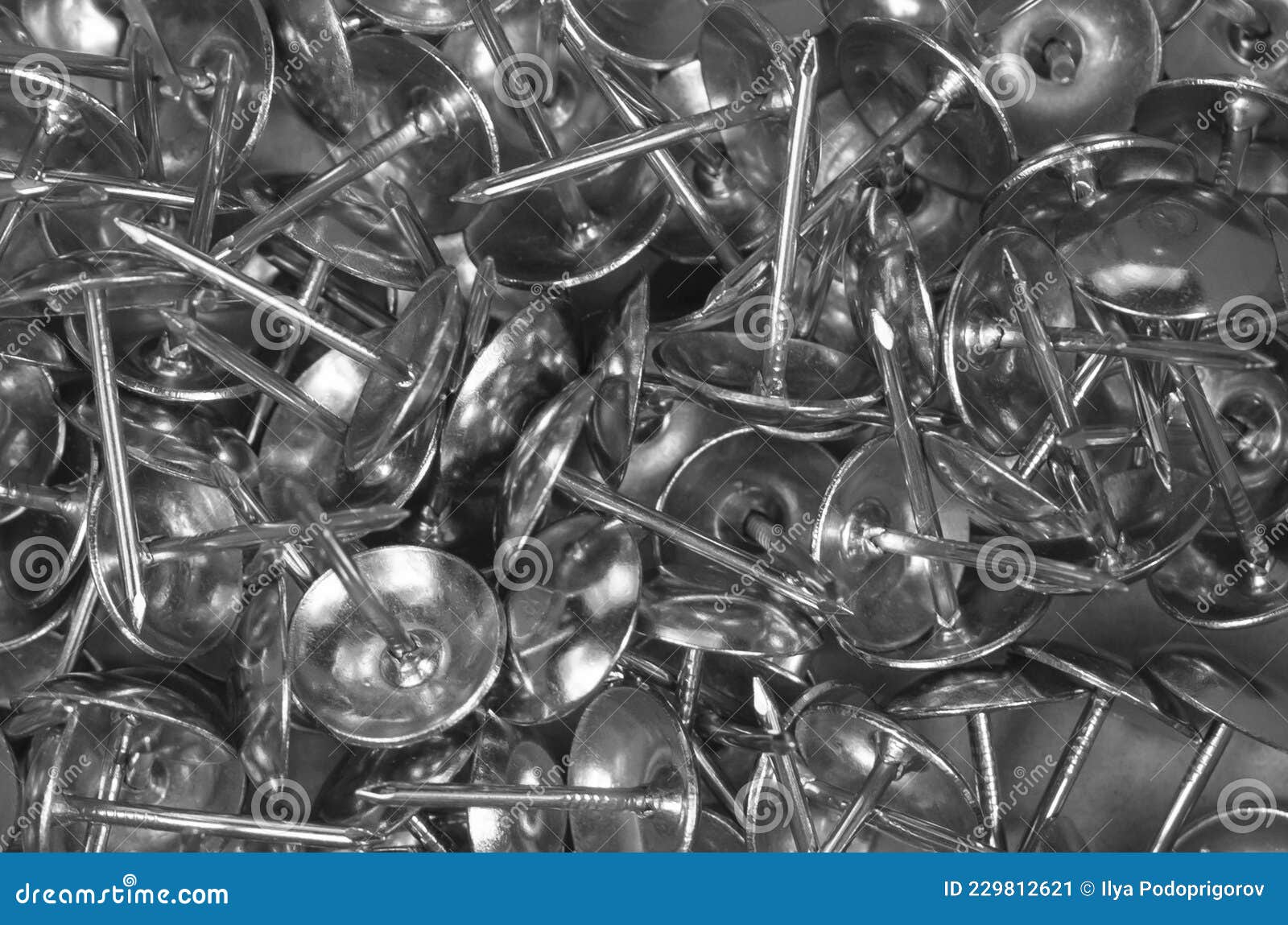 Steel Decorative Nails Background Texture. Decorative Thumbtacks. Small