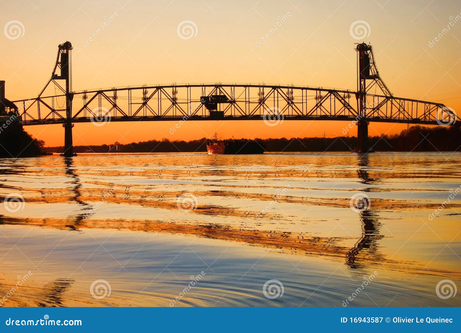 Steel Draw Bridge Over a River at Sunset Stock Image Image of
