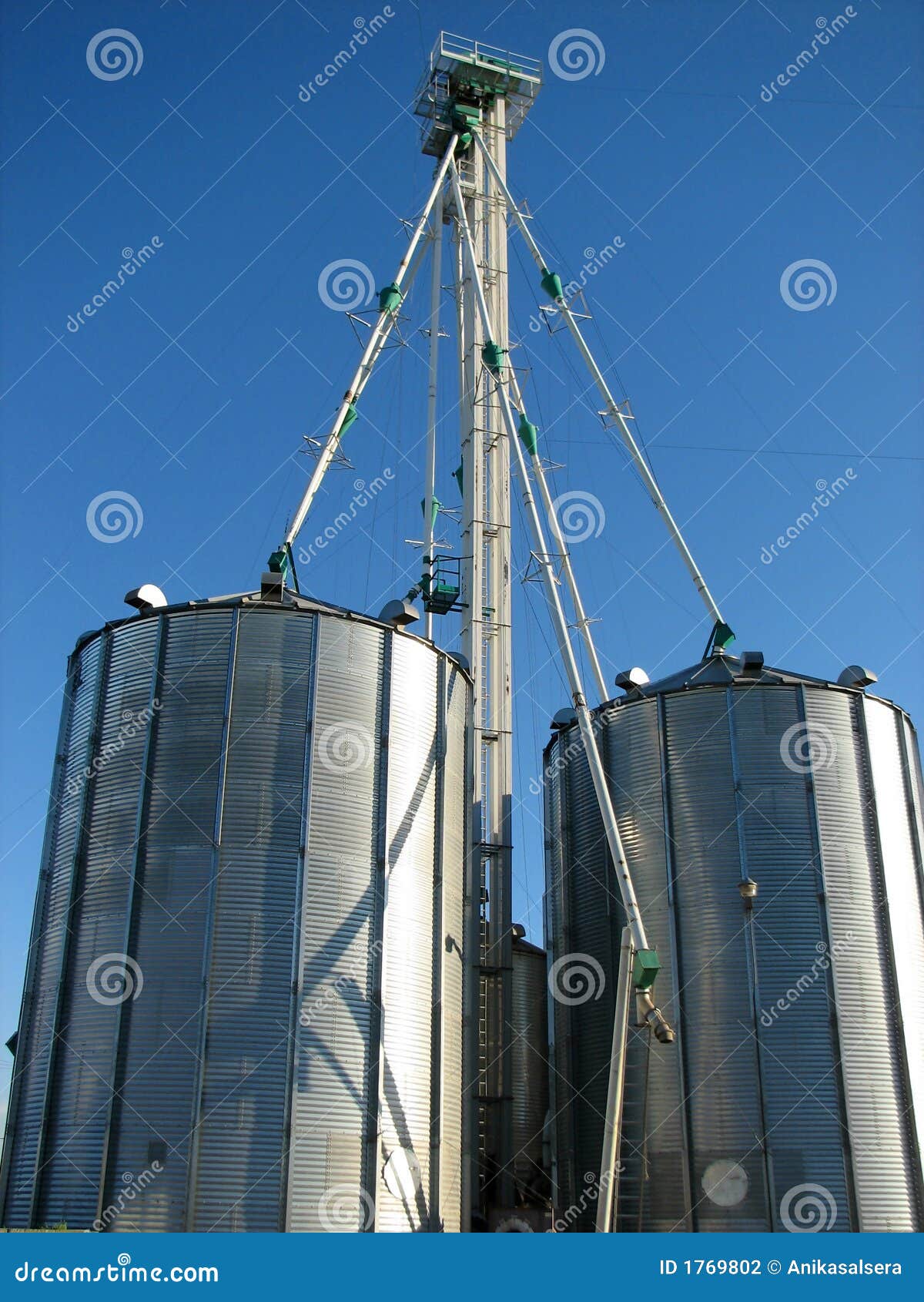 Steel Grain Bin and Blue Sky Stock Photo Image of container