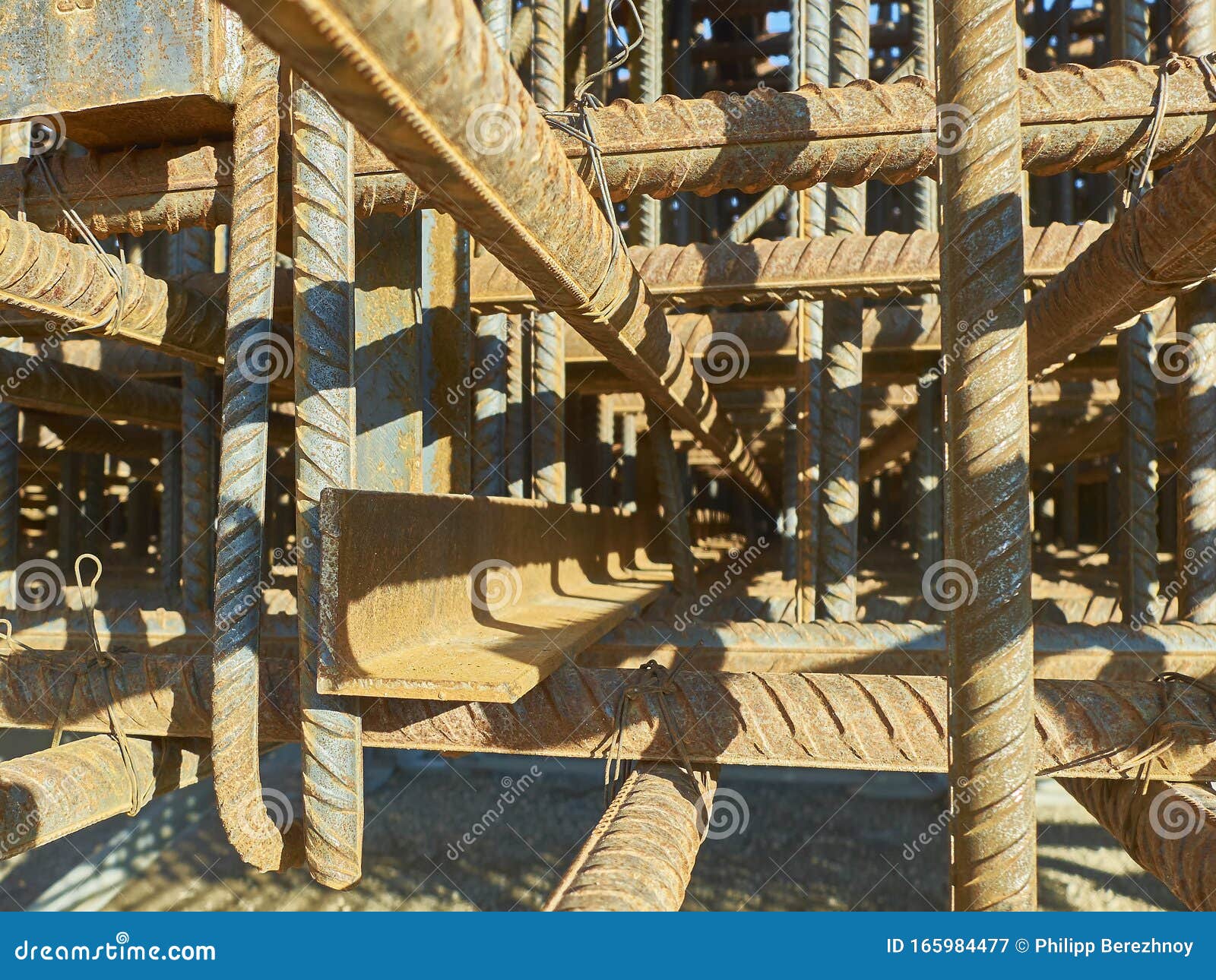 Steel Grid of Spatial Reinforcement Metal Frame Stock Image Image of