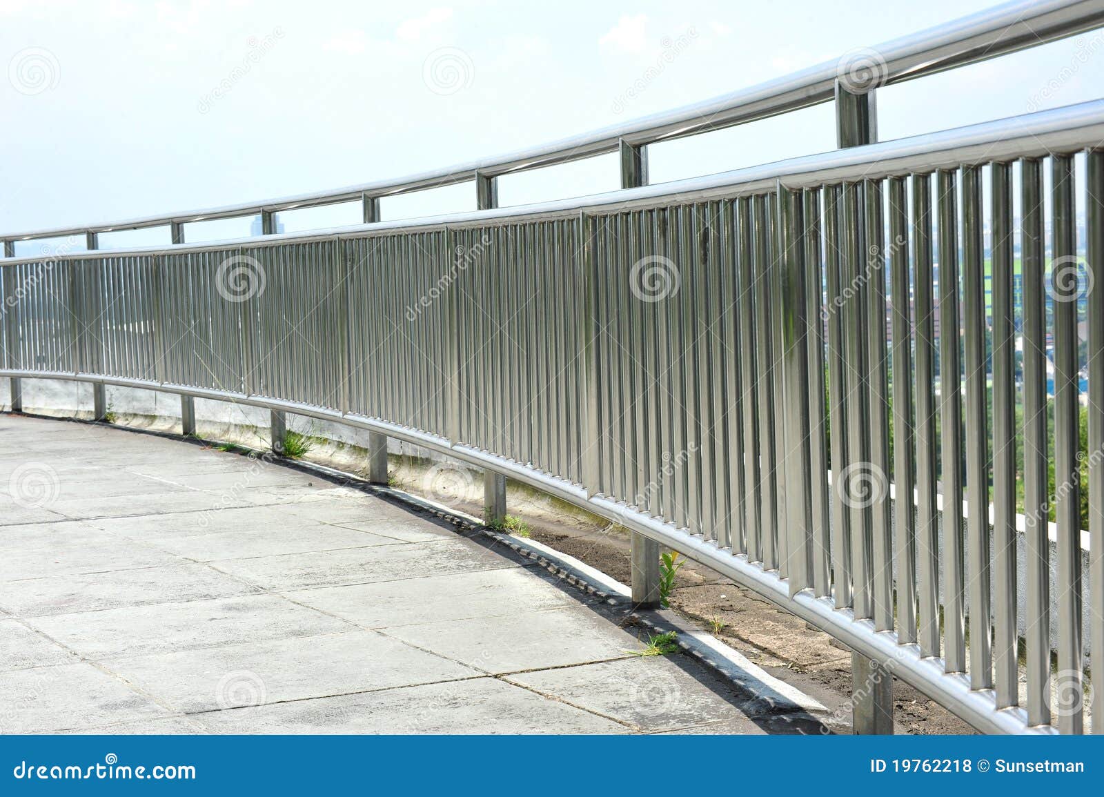 Steel Guard Rail With Vertical Pickets And Posts Along Highway Royalty ...