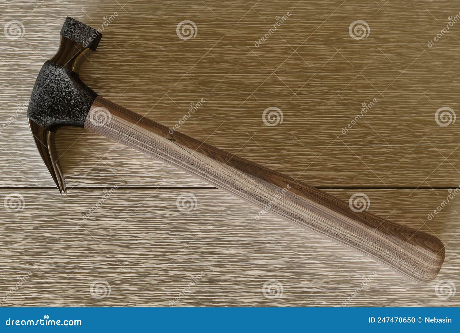 Steel Hammer with a Wooden Handle on a Light Wooden Background