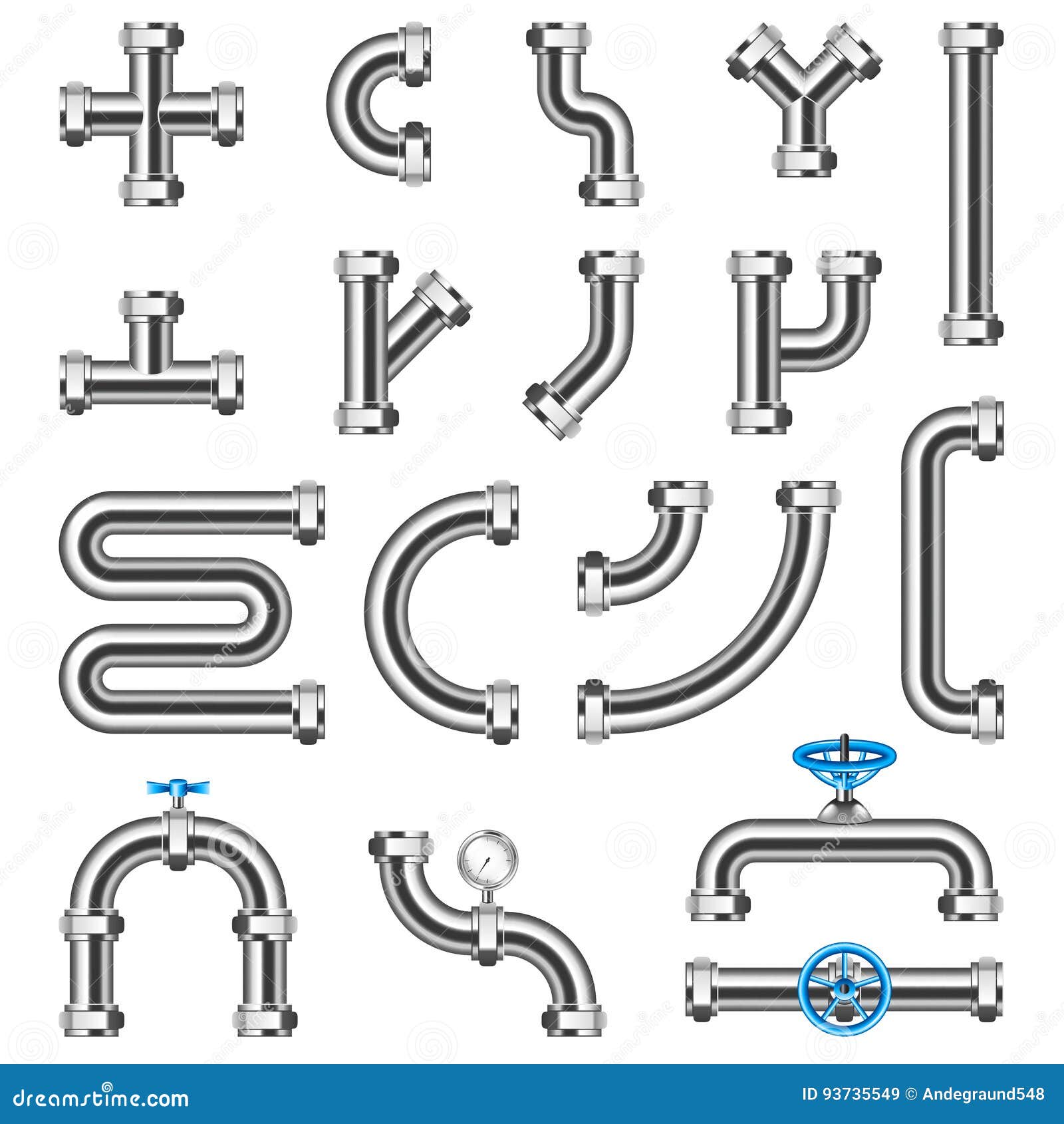 Steel Pipes Details Constructor Vector Set Stock Vector Illustration