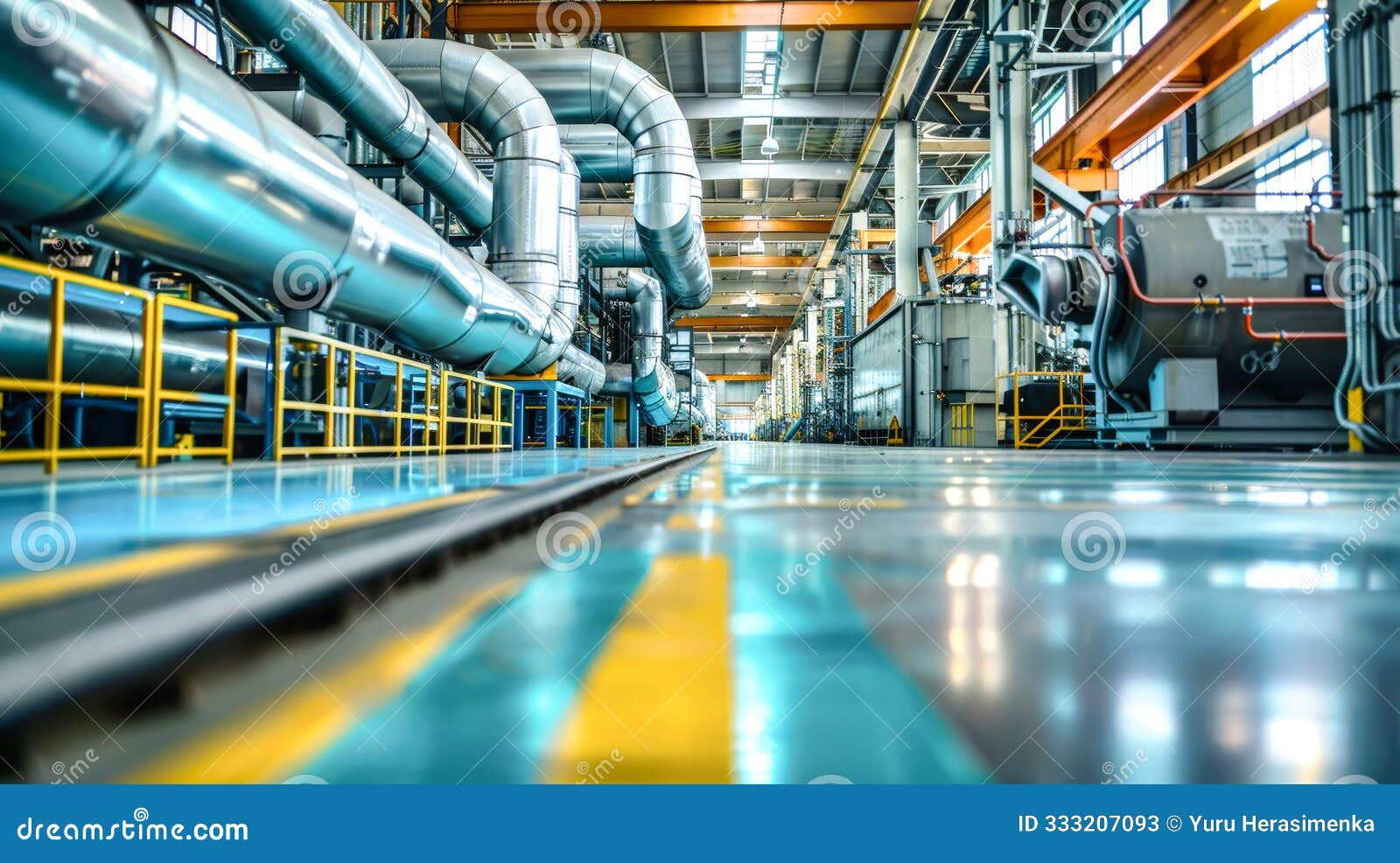 steel pipes and machinery dominate the factory floor, showcasing the intricate workings of a modern air conditioning system in