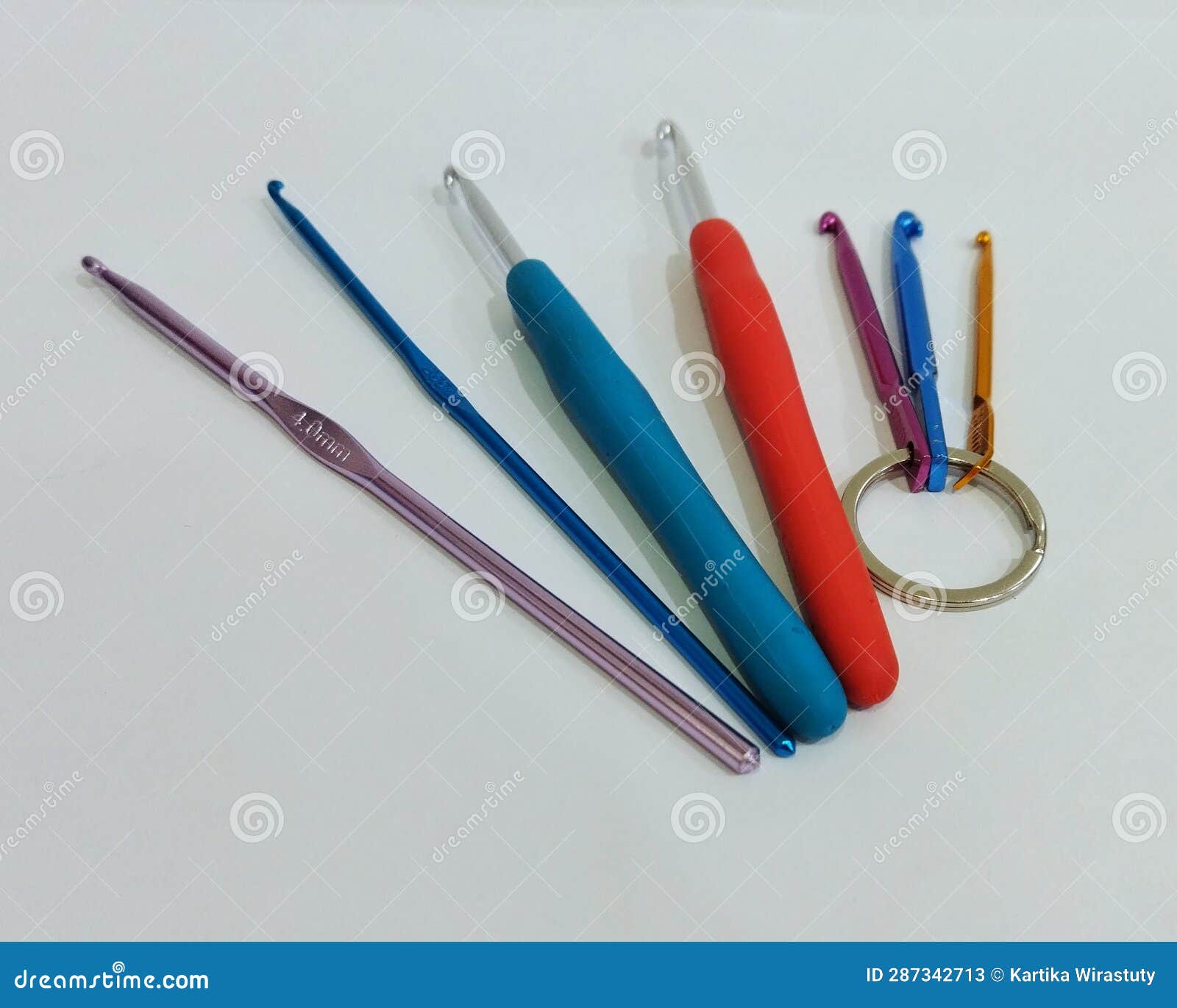 Image of Different Types of Crochet Hook with White Background Stock