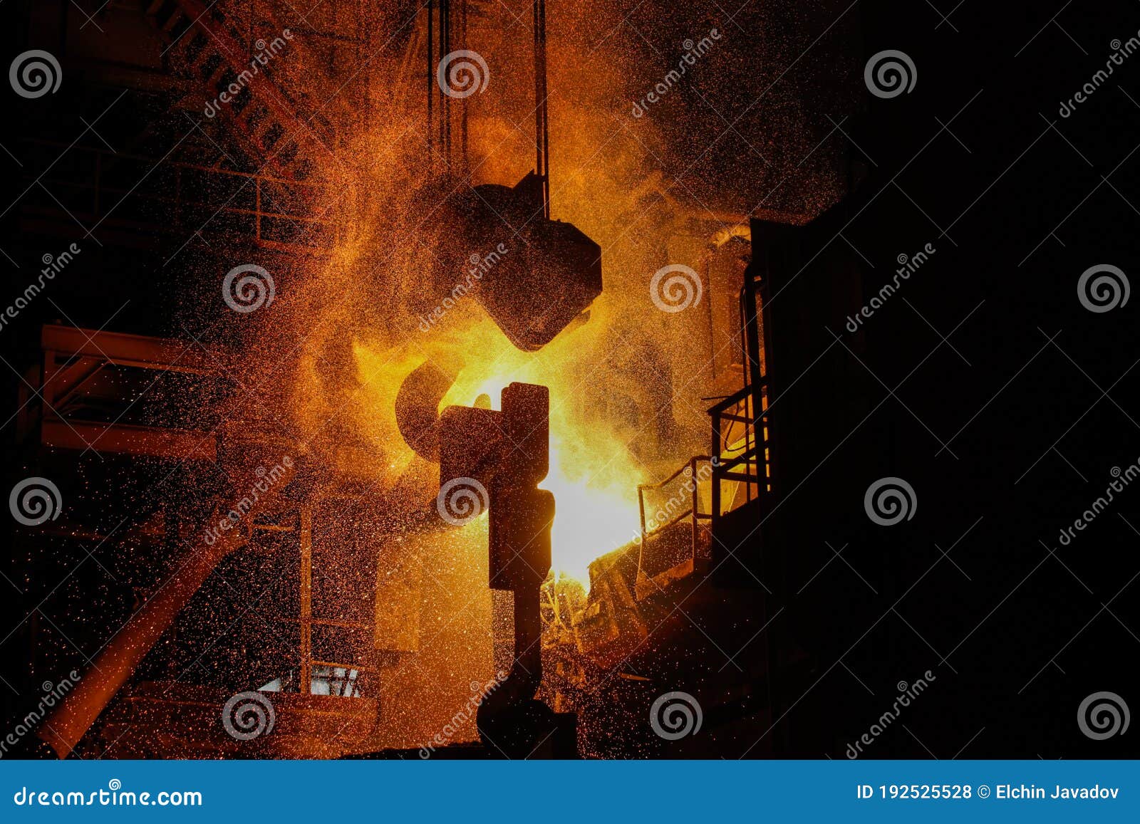 steel production in electric furnaces. sparks of molten steel. electric arc furnace shop eaf. metallurgical production, heavy