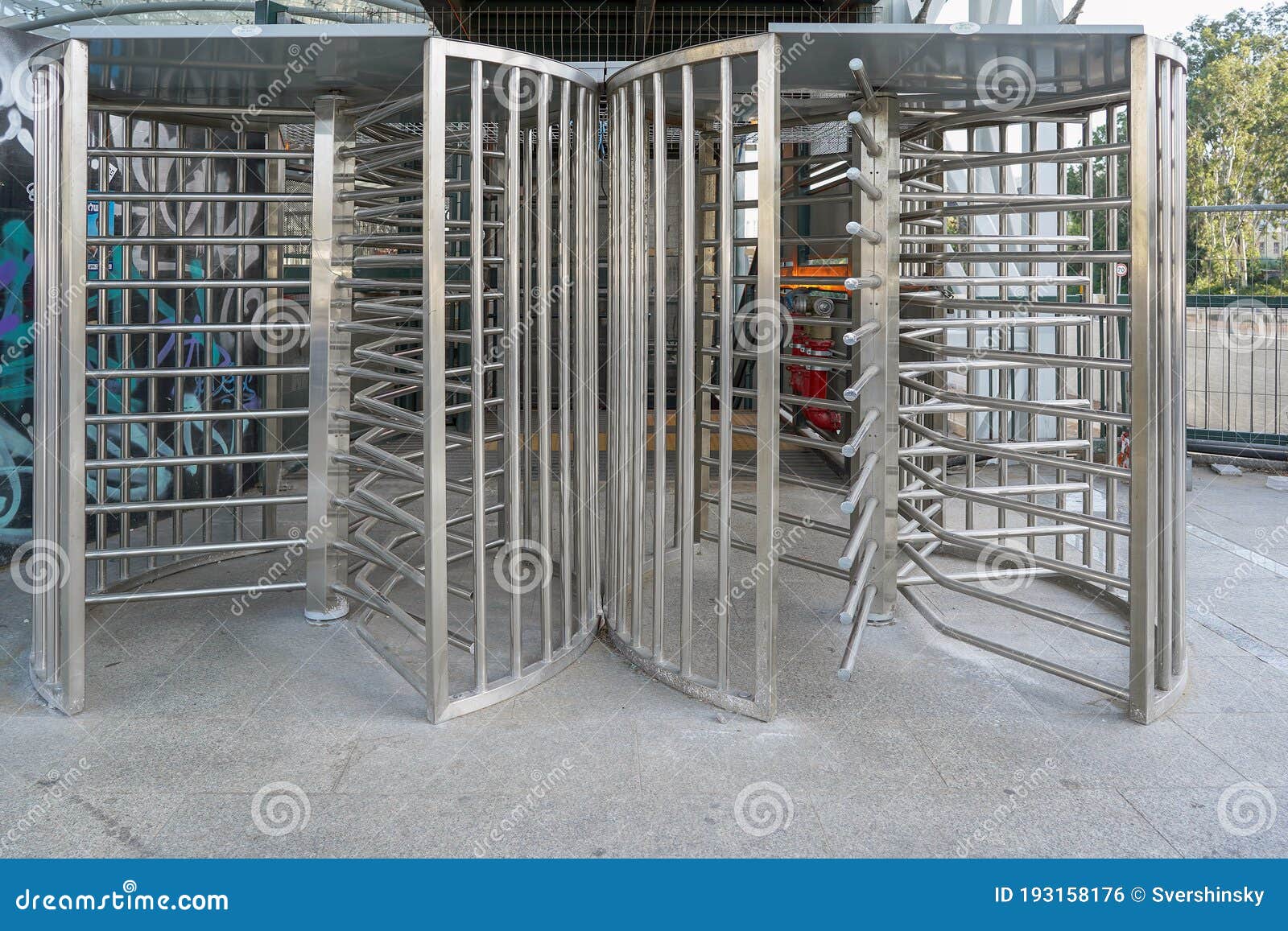 Protected Entrance Gate / Secured Turnstiles Outdoors At Stadium ...