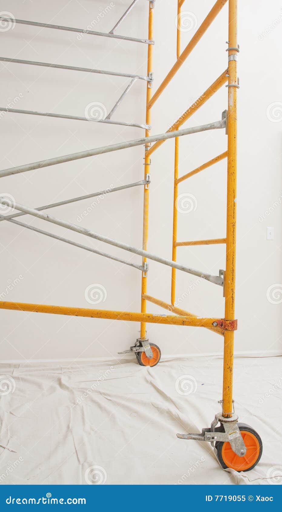 steel scaffolding assembled indoors