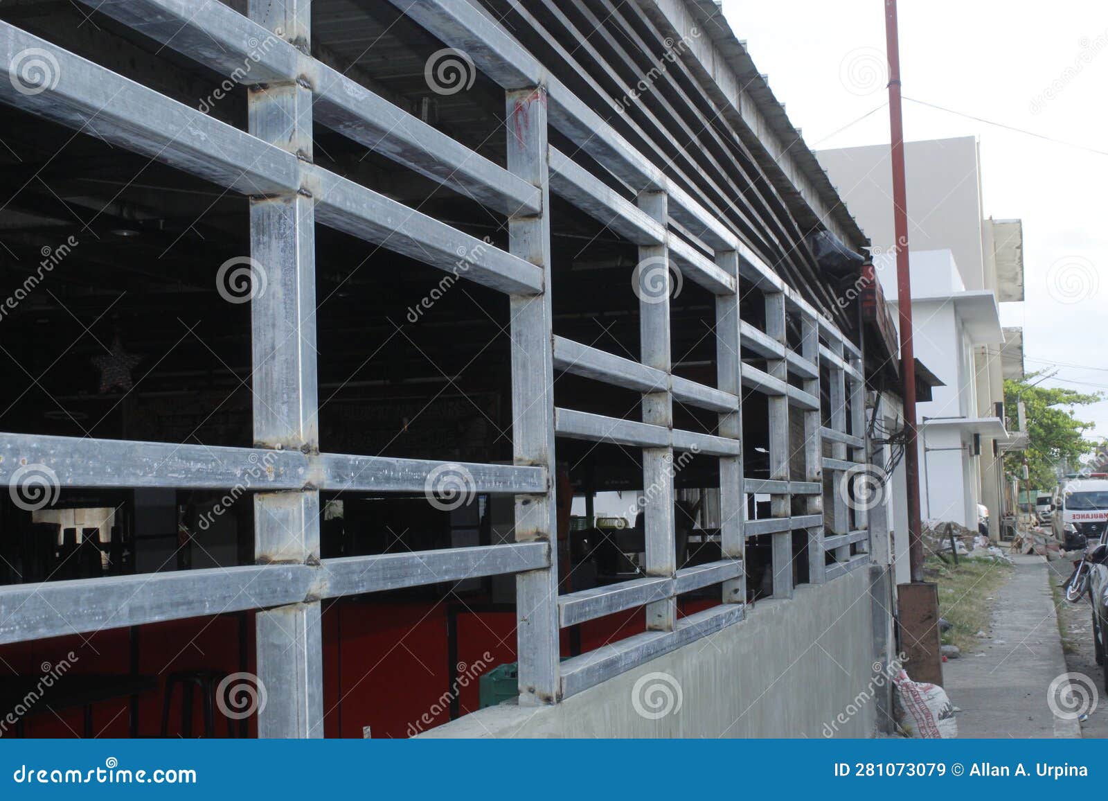 Welding Spot Fix Structure Design Grill Window of the Bar and Restaurant Editorial Stock Image