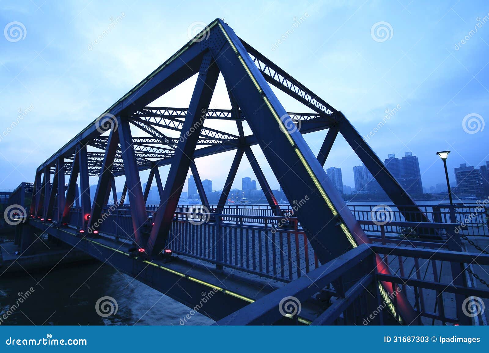 Steel Structure Bridge Closeup at Night Landscape Stock Image Image
