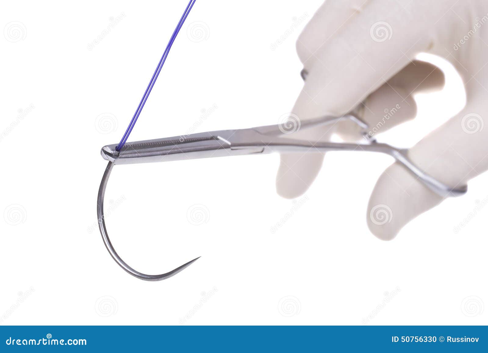 Steel Surgical Forceps Holding a Suture Needle Stock Photo Image of