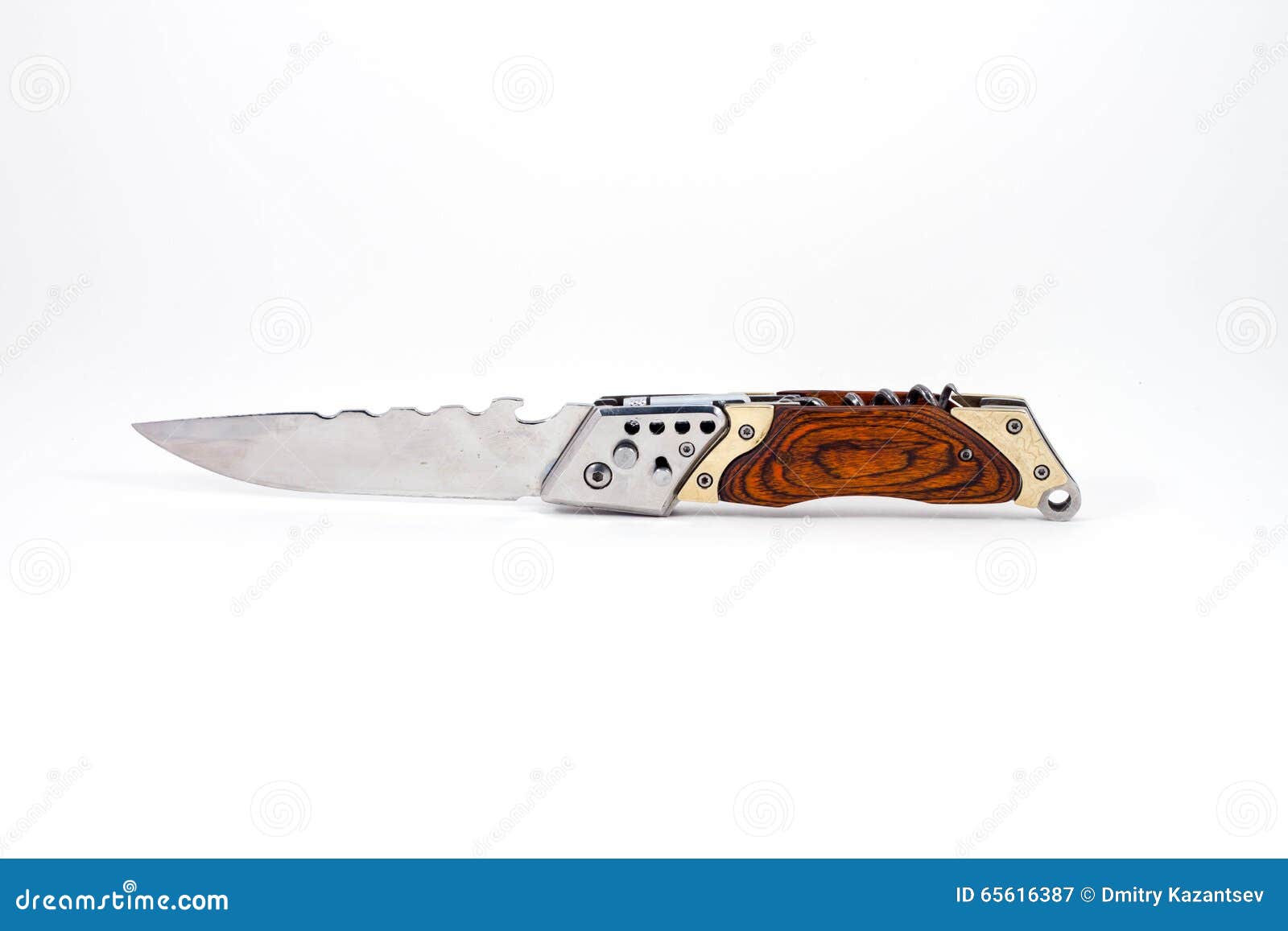 Steel Switchblade Knife with a Wooden Handle Stock Image Image of