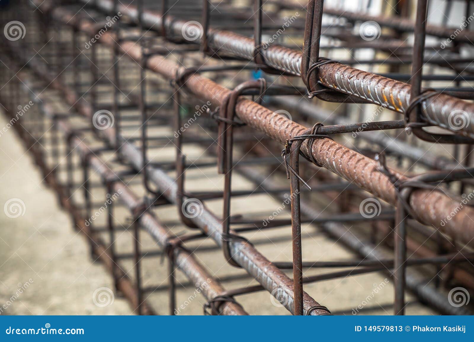 Steel Wire and Securing Steel Bars Rods Prepared Reinforcement for Concrete Work Stock Image