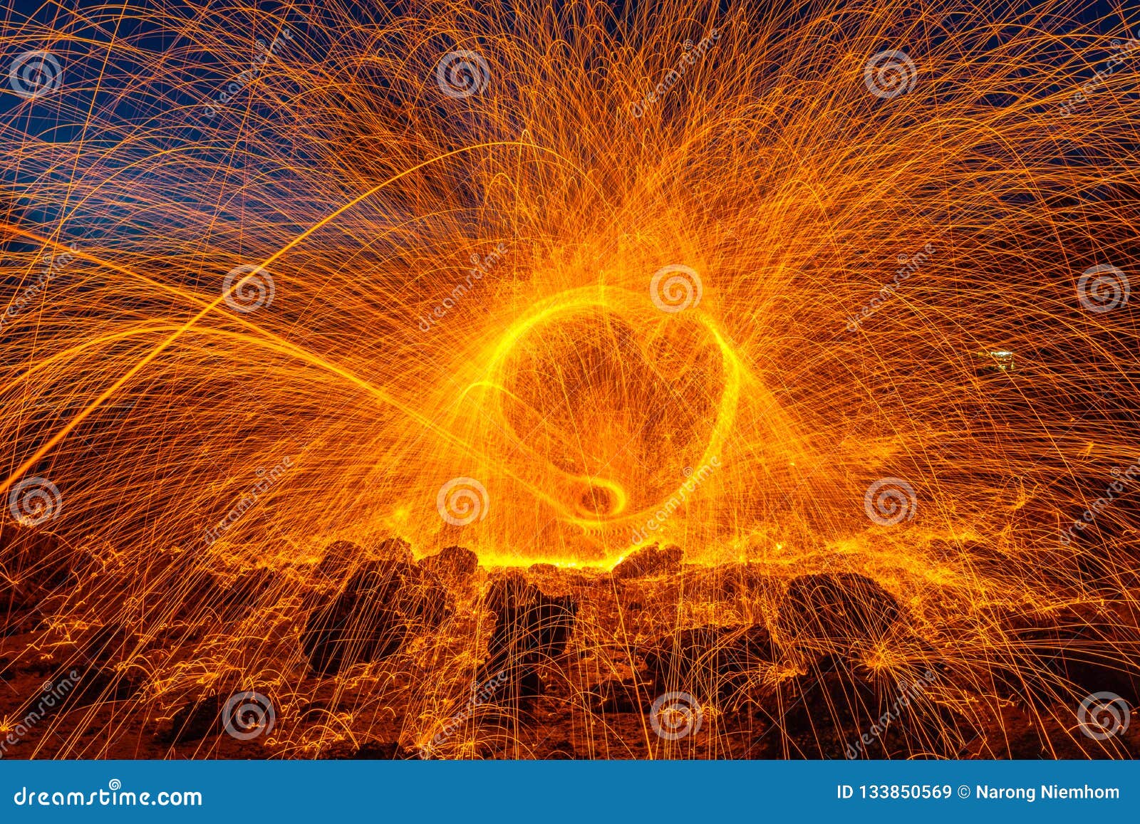 Steel Wool Fire Work on the Rock Stock Image Image of wool, steel