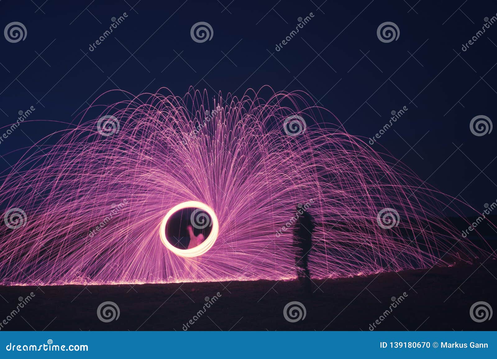 Steel Wool Firework with Shadow of a Man Stock Photo Image of shape