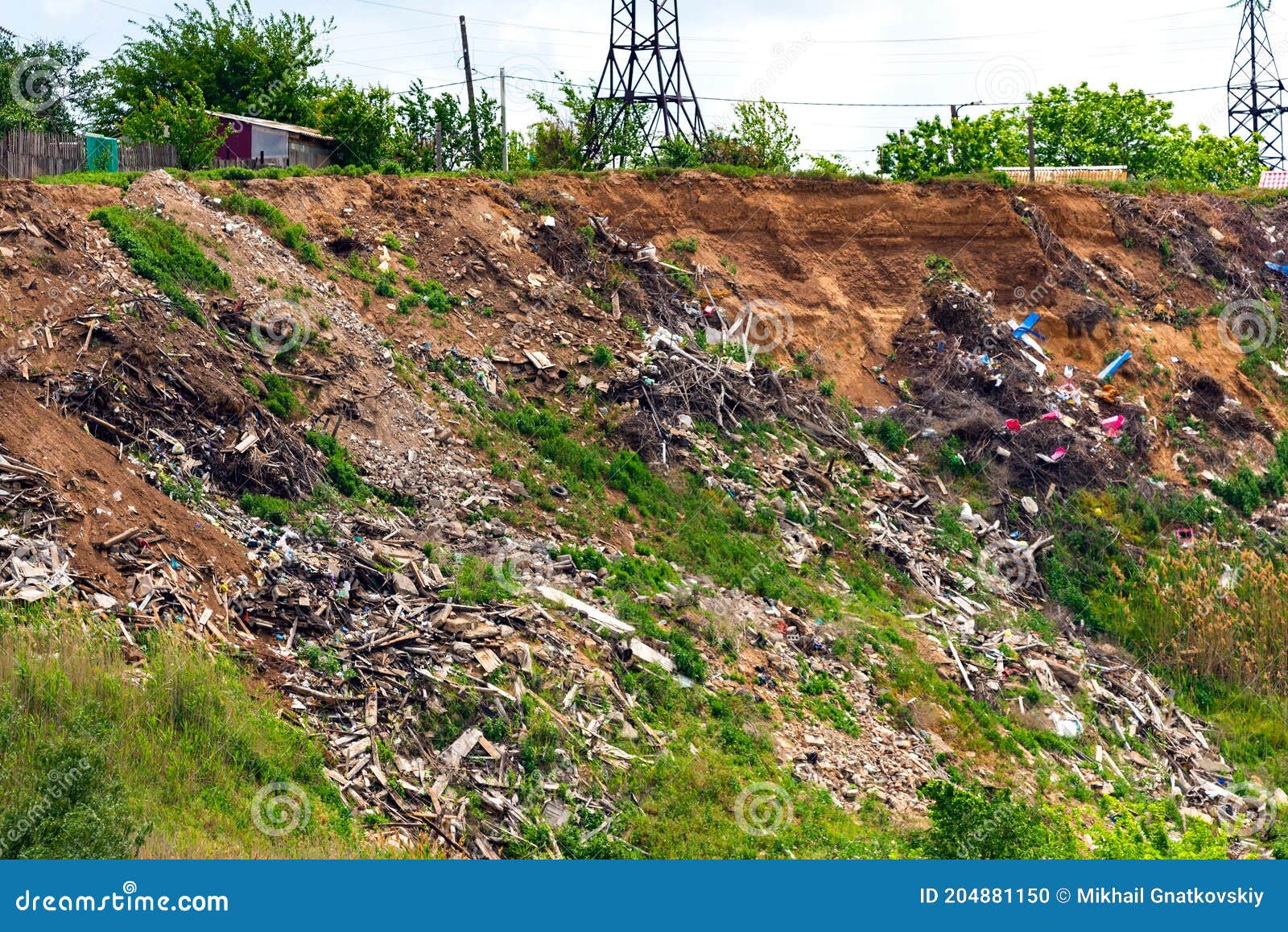 A Steep Hillside Sloping Down To the River Littered with Trash Thrown