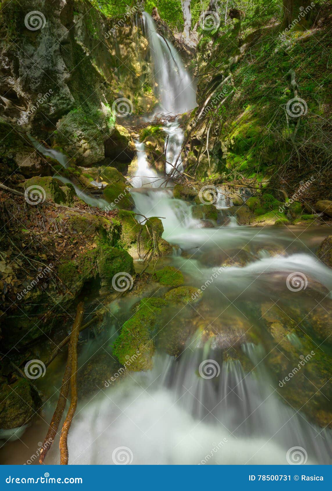 The Steep Riverbed Full Of Cascades And Waterfalls Stock Image Image