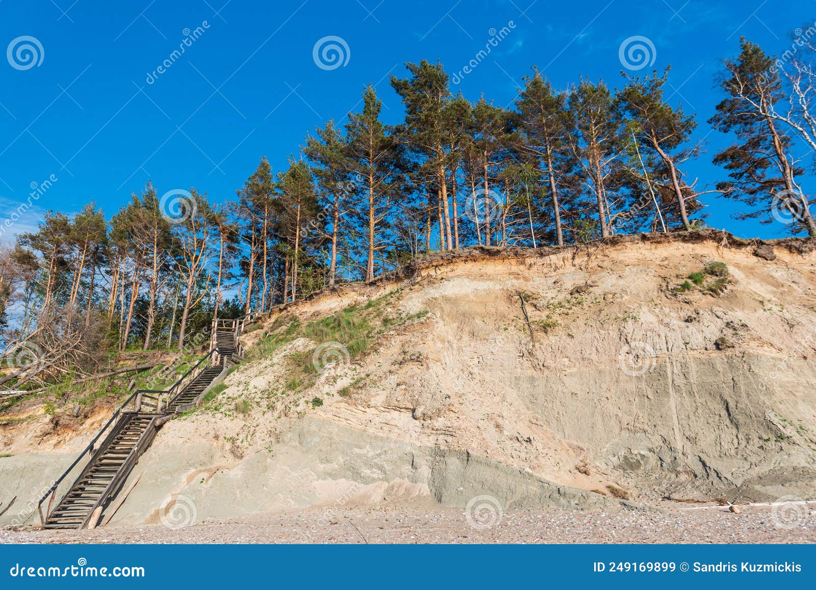 steep shore of the baltic sea and wooden stairs, labrags, latvia