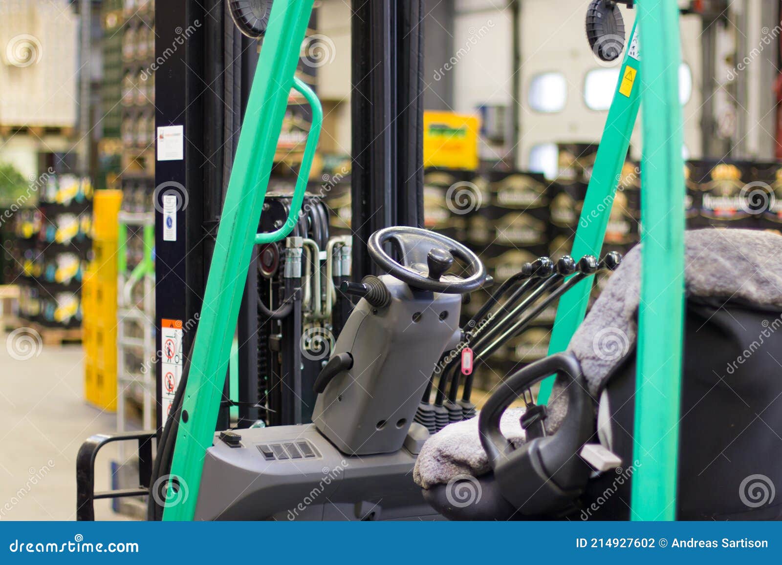 Steering and Cab of Forklift with Levers. in Stock Stock Photo Image