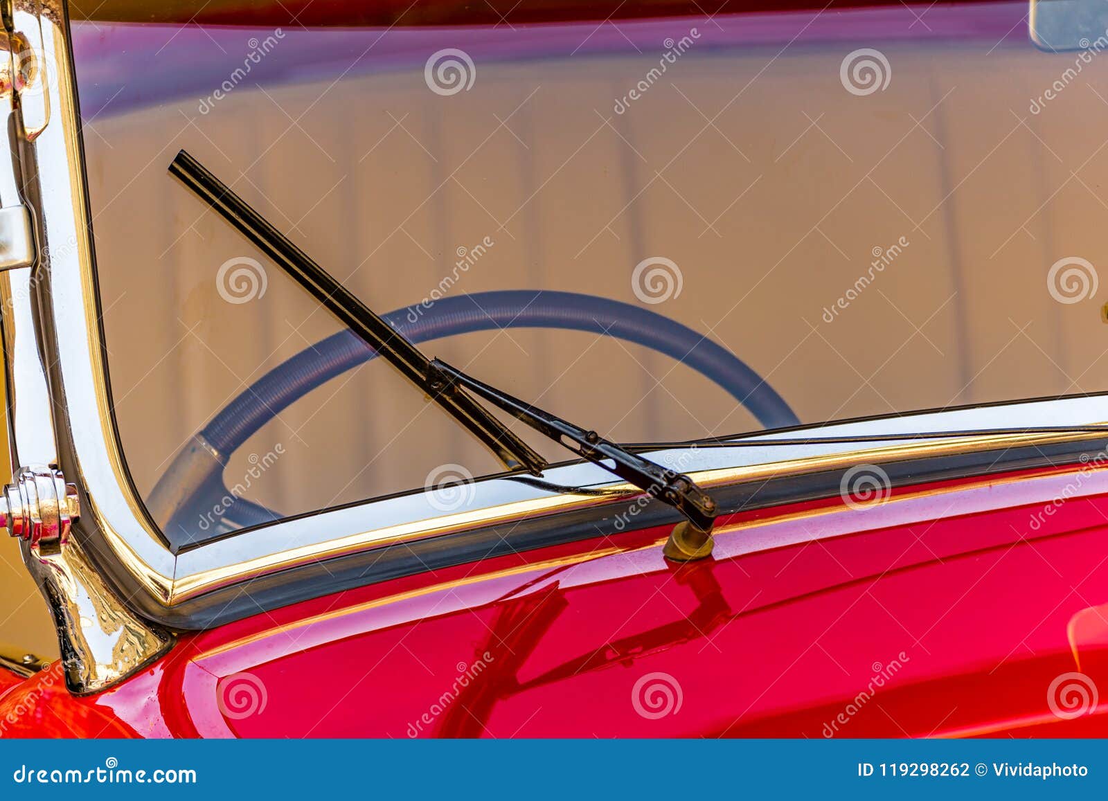 Vintage car Steering wheel stock photo. Image of windshield - 119298262