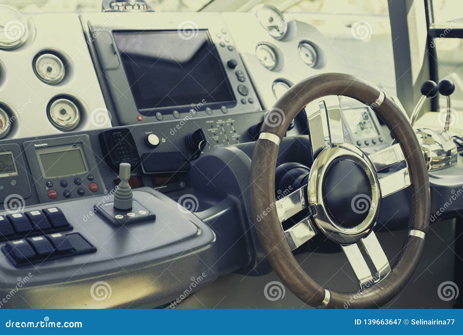Steering Wheel and Control Panel on a Luxury Yacht Stock Image Image