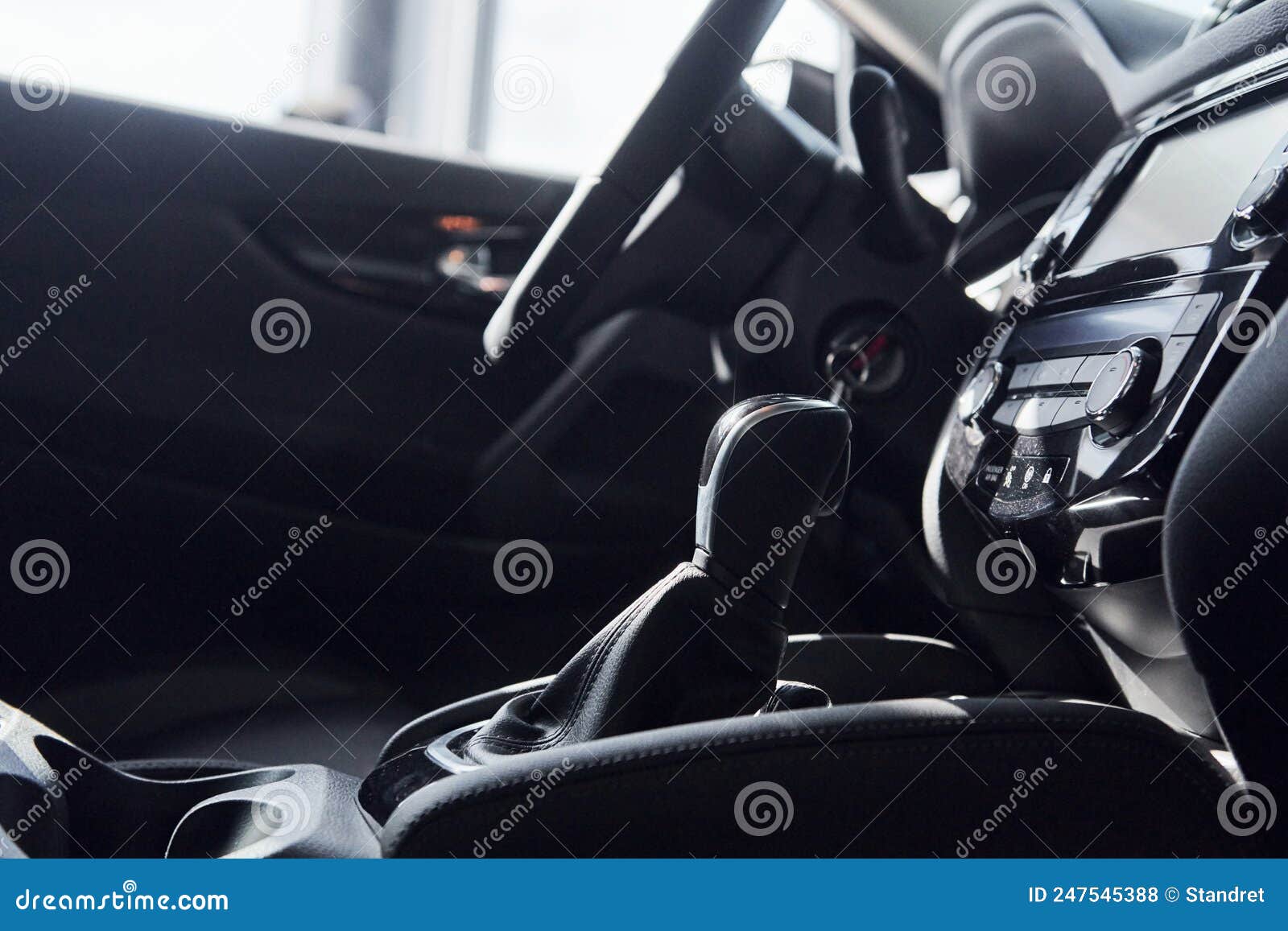 Steering Wheel and Front Panel. Modern New Luxury Automobile Interior