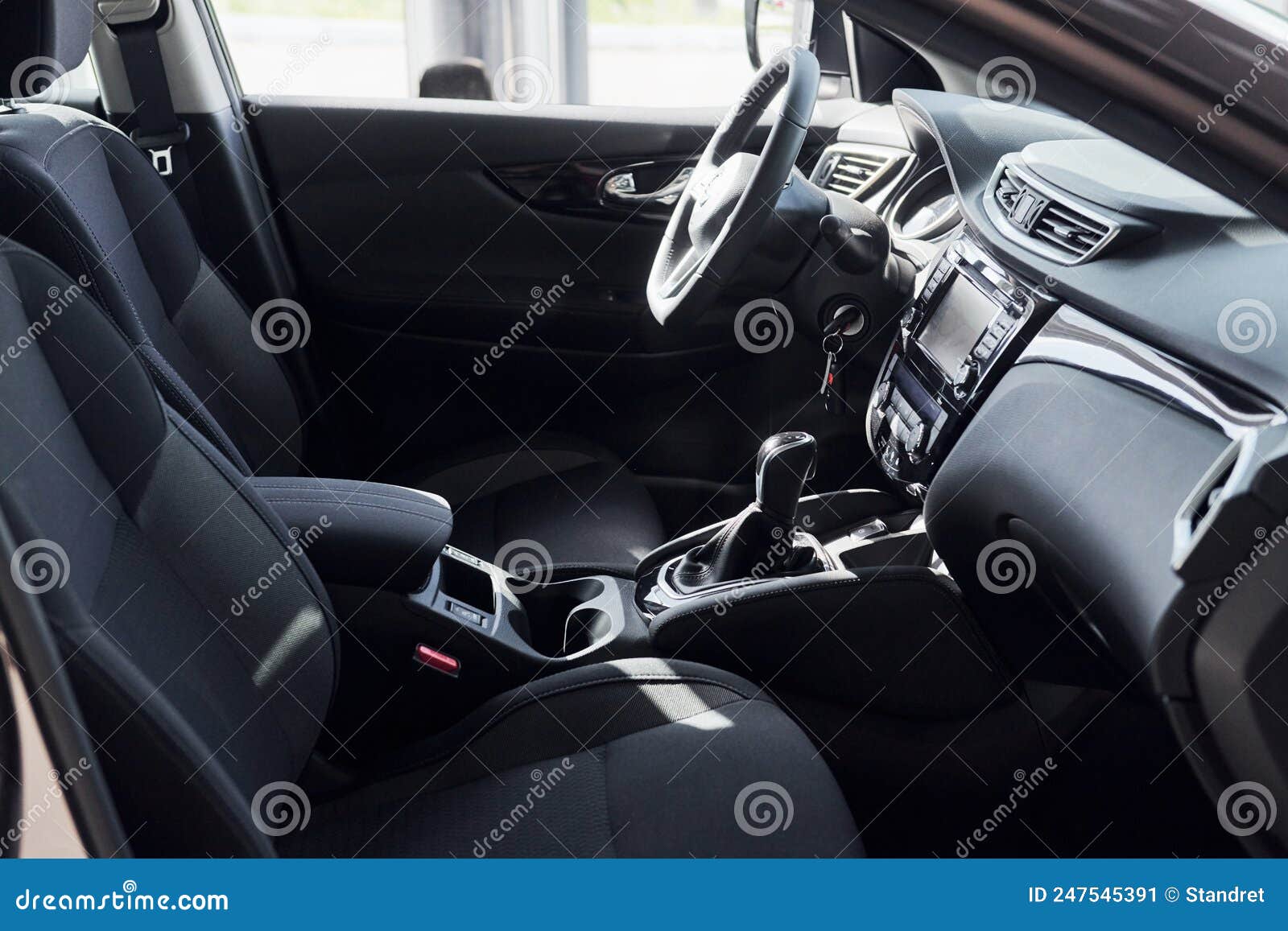 Steering Wheel and Front Panel. Modern New Luxury Automobile Interior