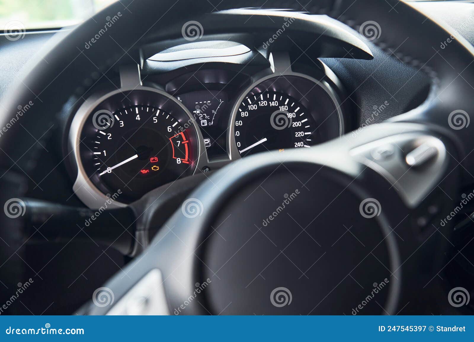 Steering Wheel and Front Panel. Modern New Luxury Automobile Interior