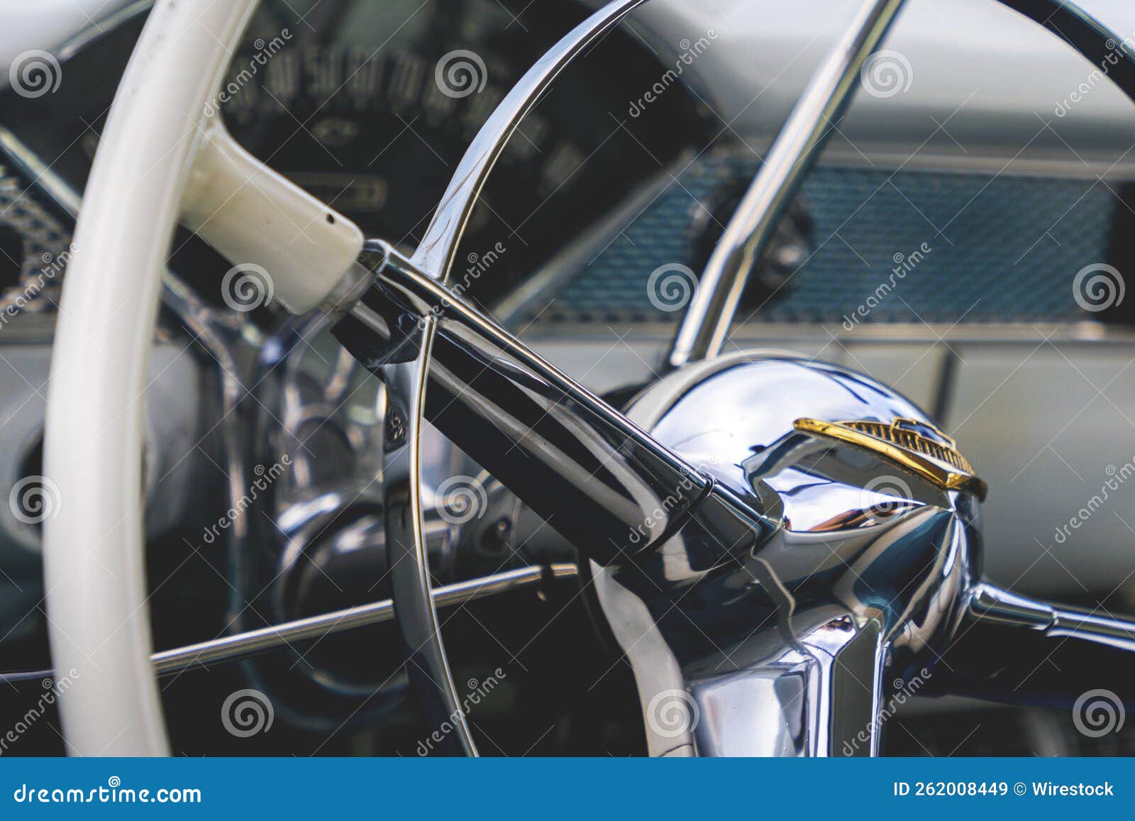 Steering Wheel of an Old Vintage American Car from the 50s Editorial