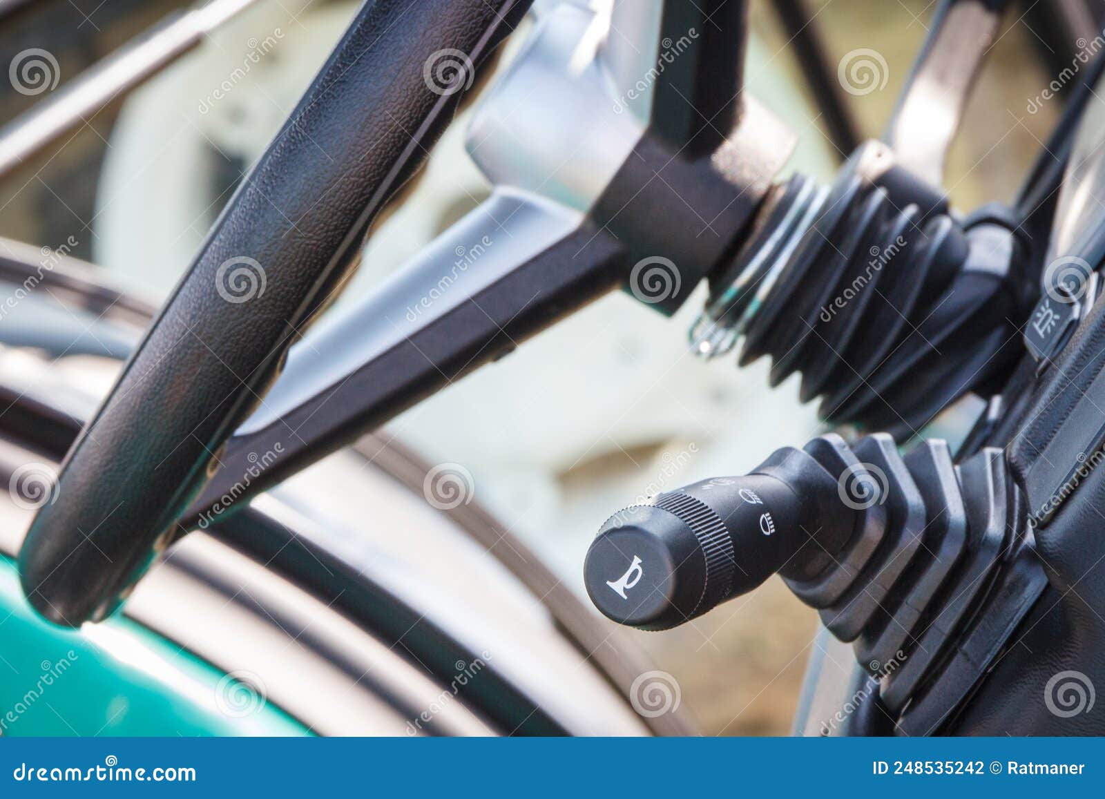 Steering Wheel and Operating Control Levers in Loader Machine Stock