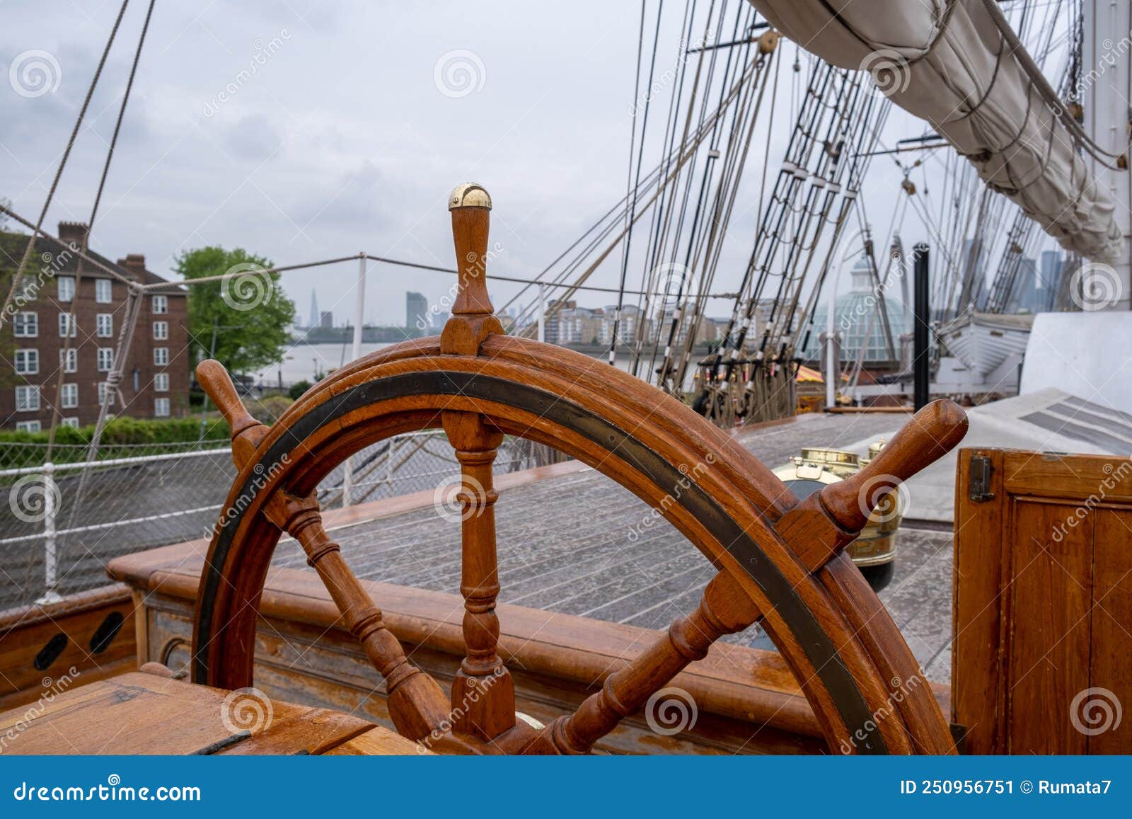 Steering Wheel and Rigging of Sailing Boat Stock Image Image of