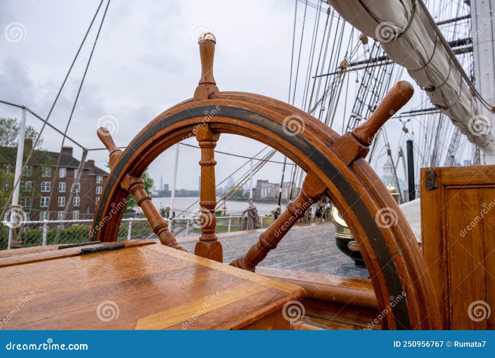 Steering Wheel and Rigging of Sailing Boat Stock Image Image of